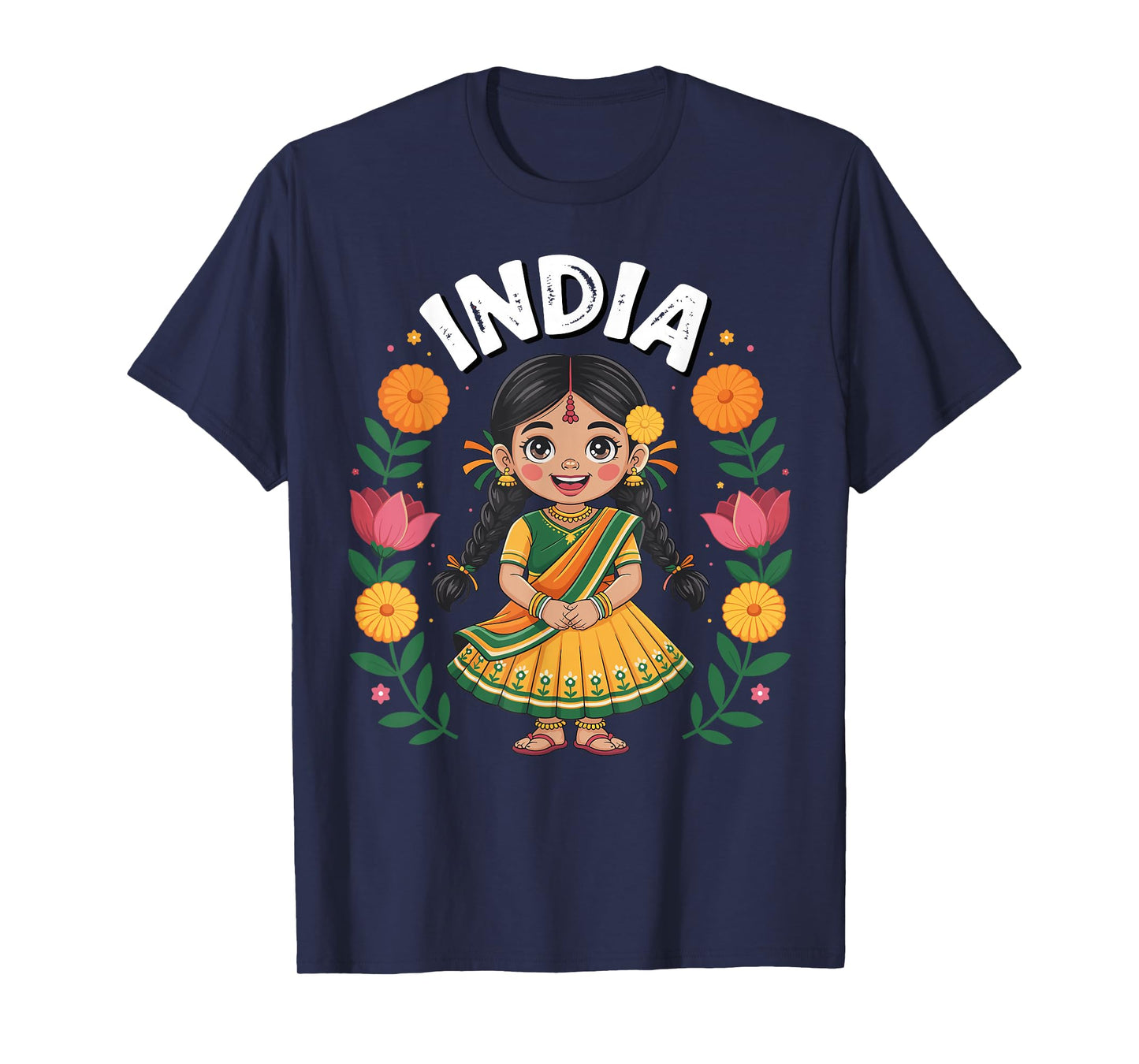 India Flag Culture Pride Cute Indian Girl for Kids T-Shirt