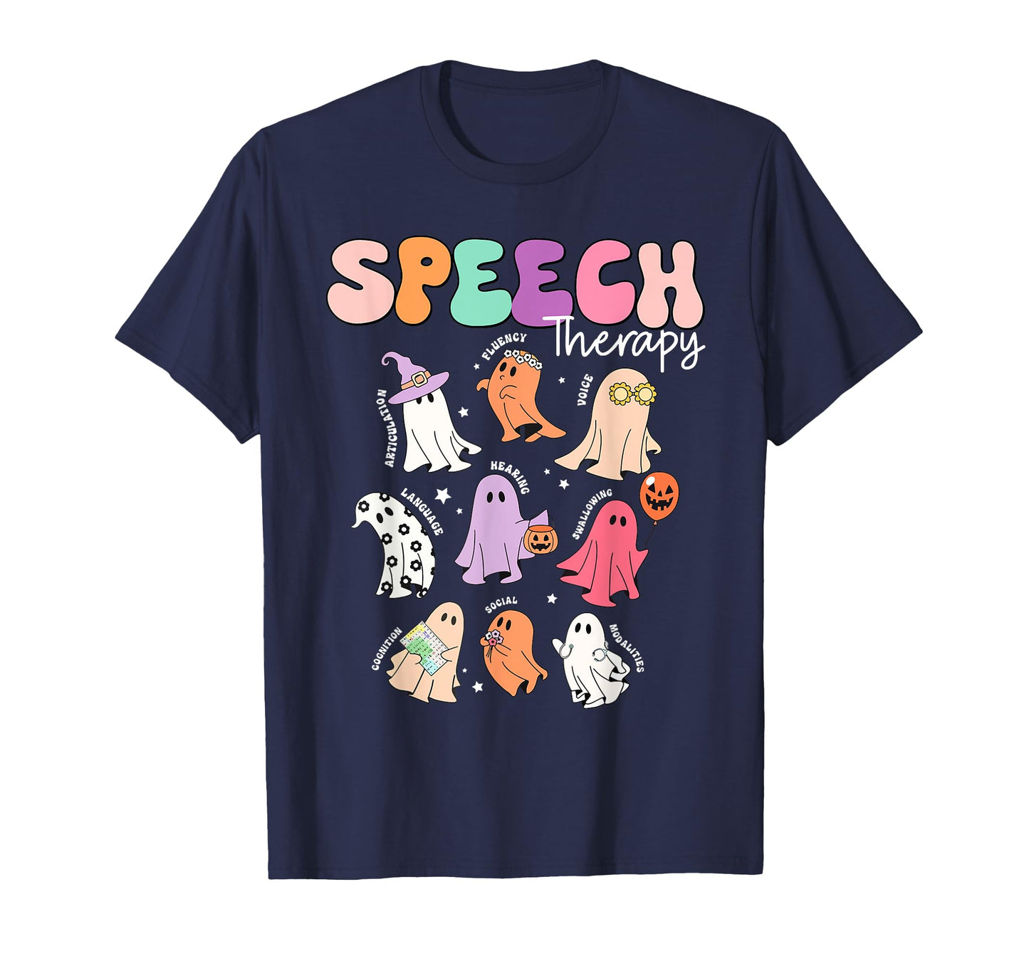 Retro SLP Ghost Halloween Speech Therapy Autumn Fall T-Shirt