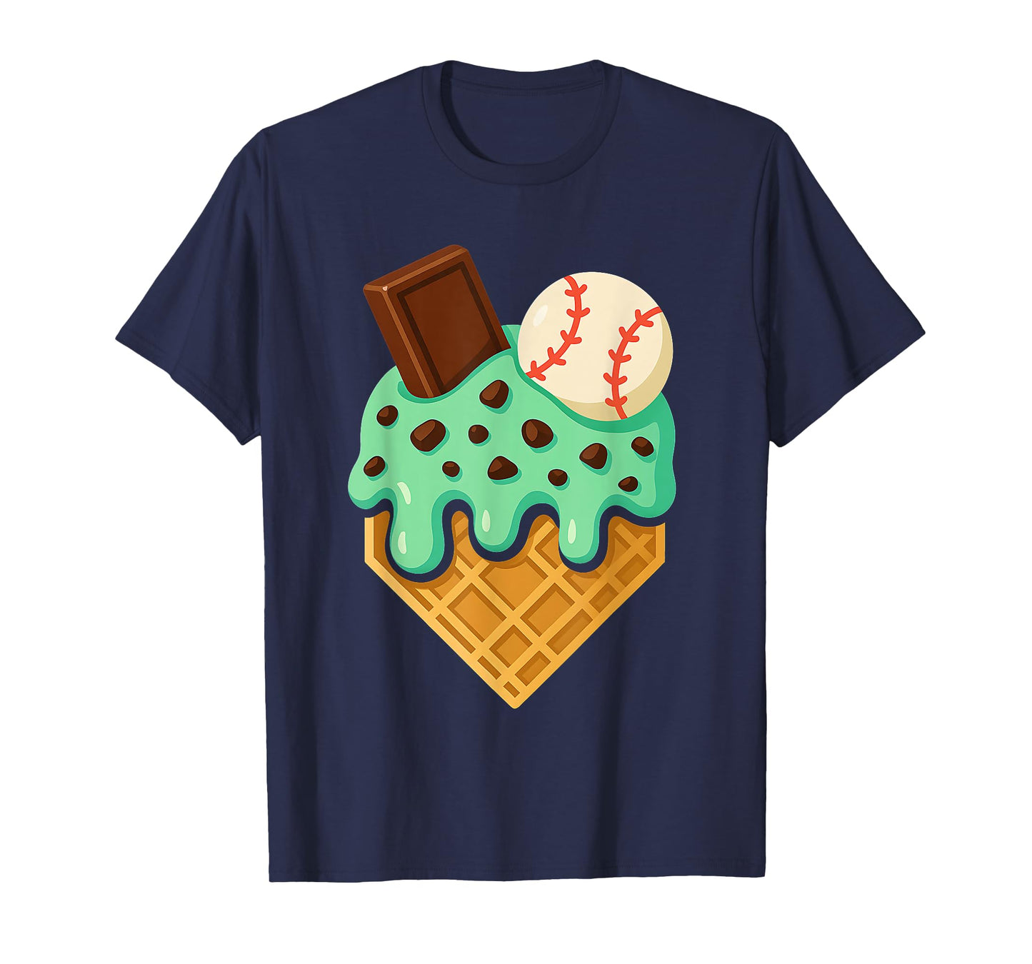Chocolate Mint Ice Cream Dripping Baseball Home Plate Sports T-Shirt