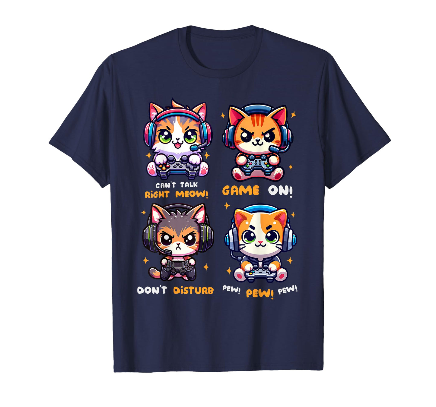 Gamer Cat Funny Gaming Video Games Pew Boys Girls Kids Teens T-Shirt