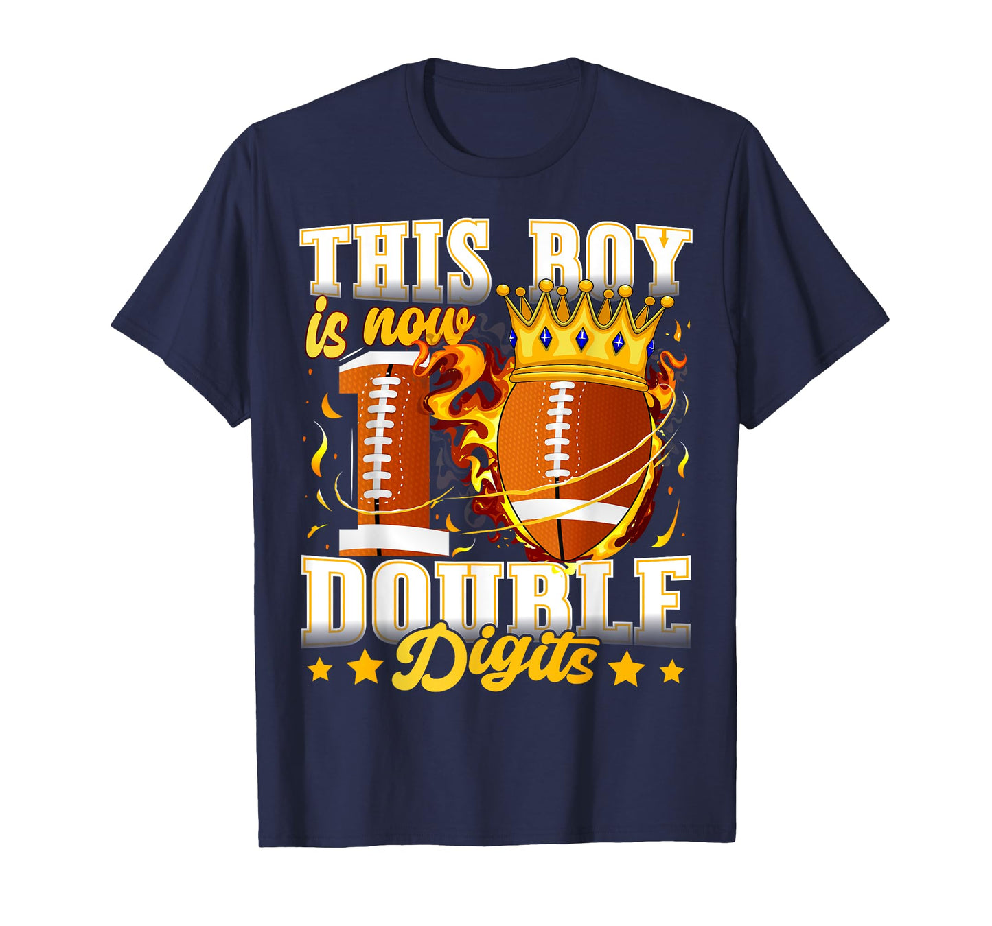 This Boy Now 10 Double Digits Football 10 Years Old Birthday T-Shirt