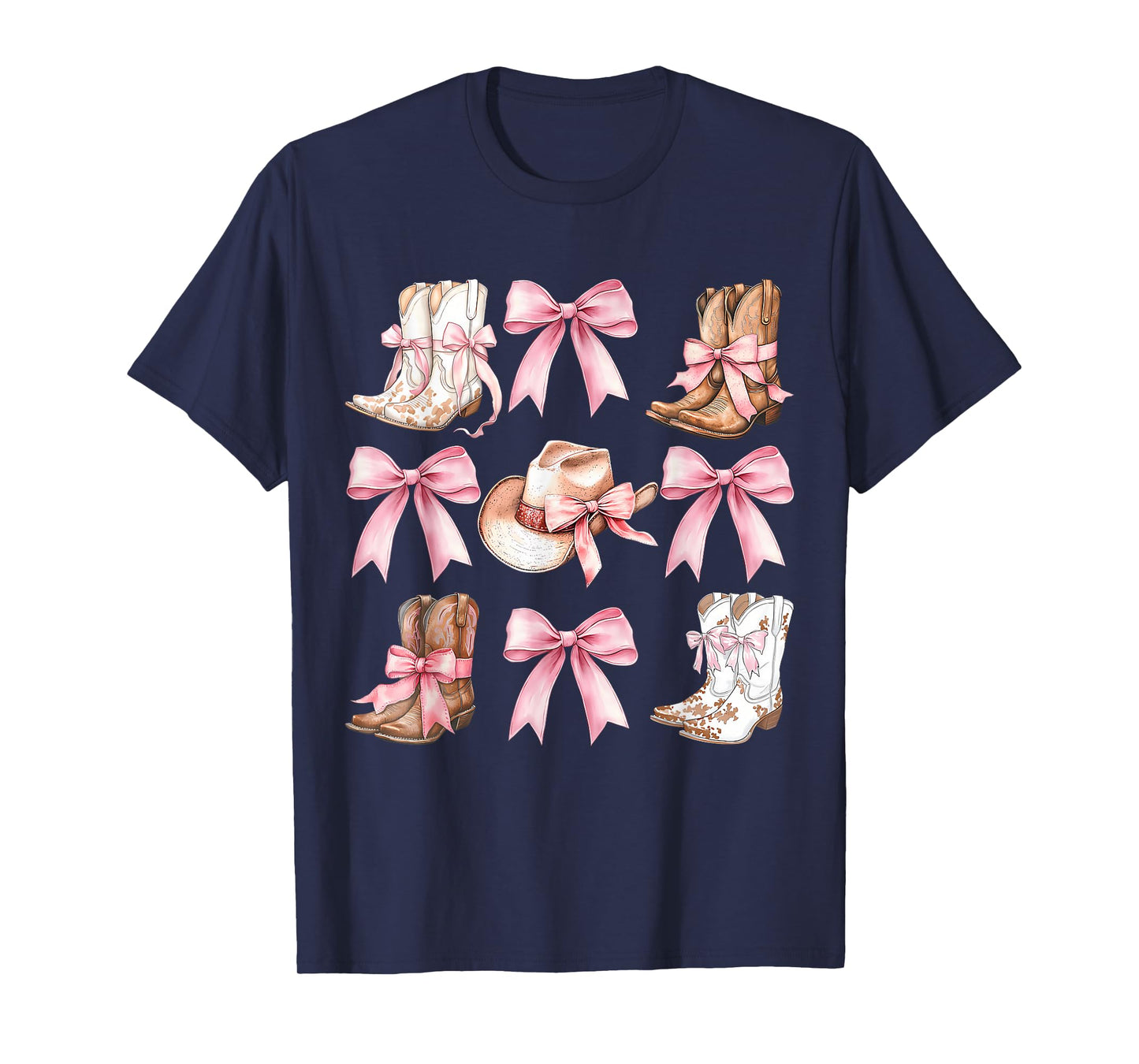 Coquette Cowgirl Boots With Pink Bows Aesthetic Y2K Womens T-Shirt