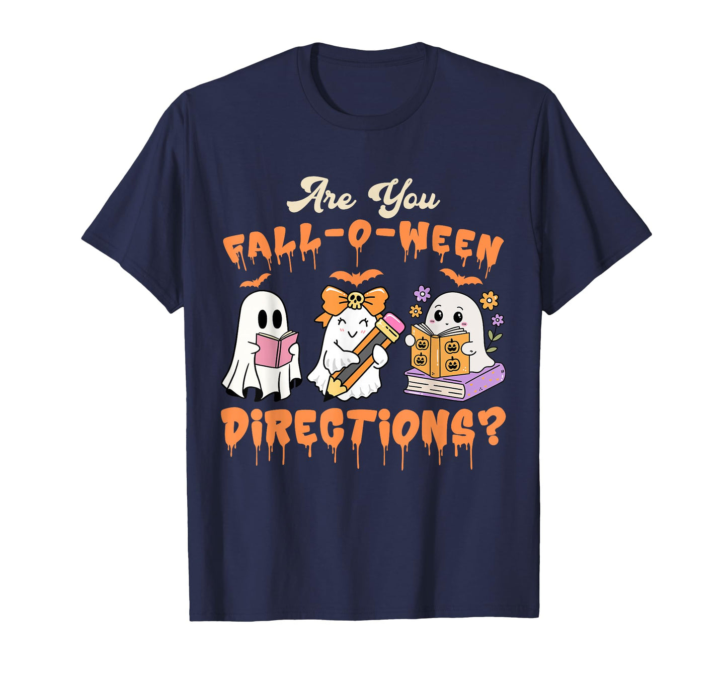 Retro are You Fall O Ween Directions Teacher Halloween Ghost T-Shirt