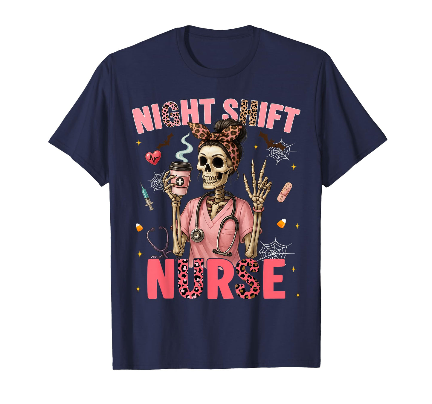 RN ICU Night Shift Nurse Skeleton Halloween Costumes Womens T-Shirt
