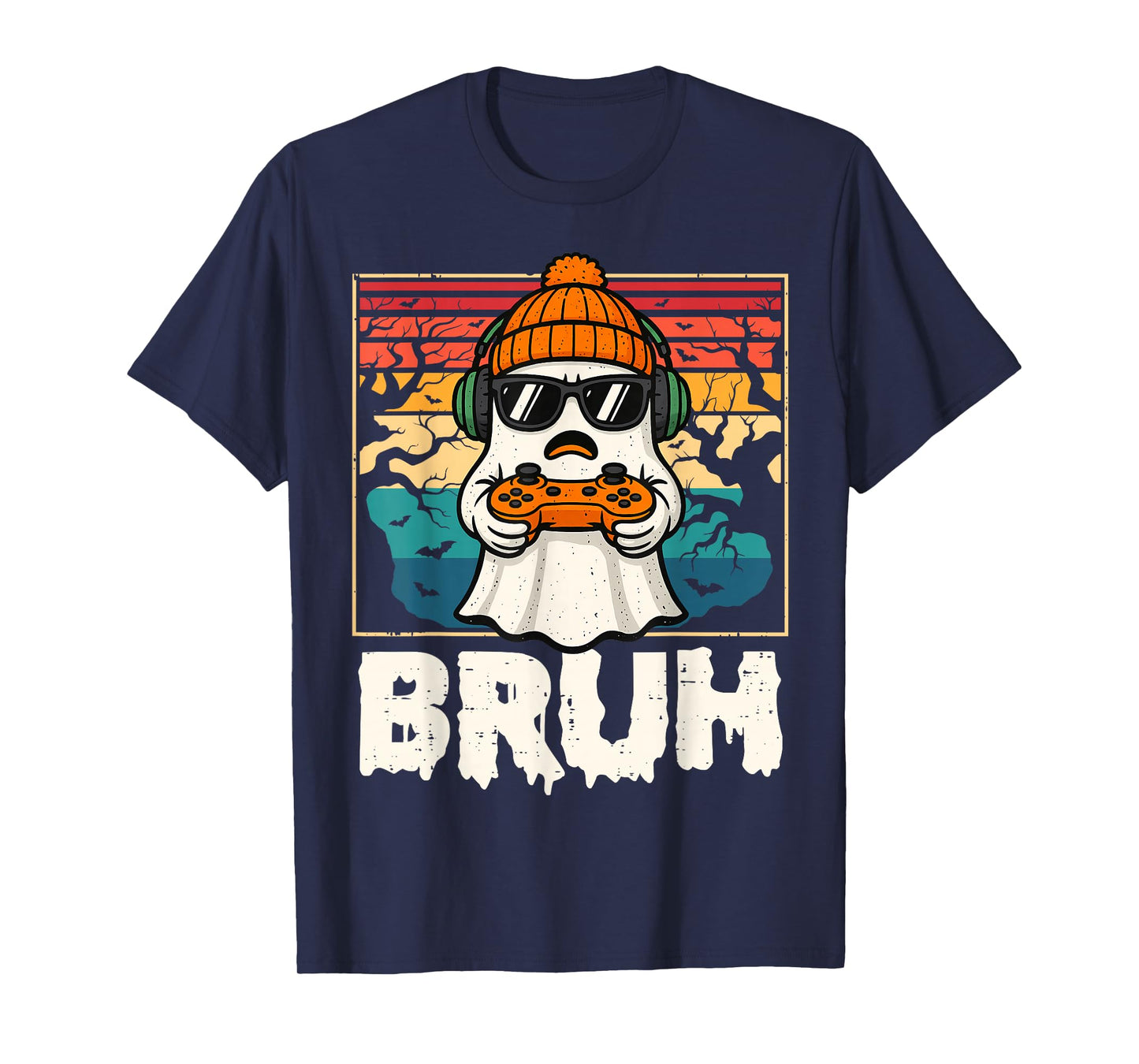 Bruh Gamer Halloween Ghost Video Gaming Men Boys Kids T-Shirt