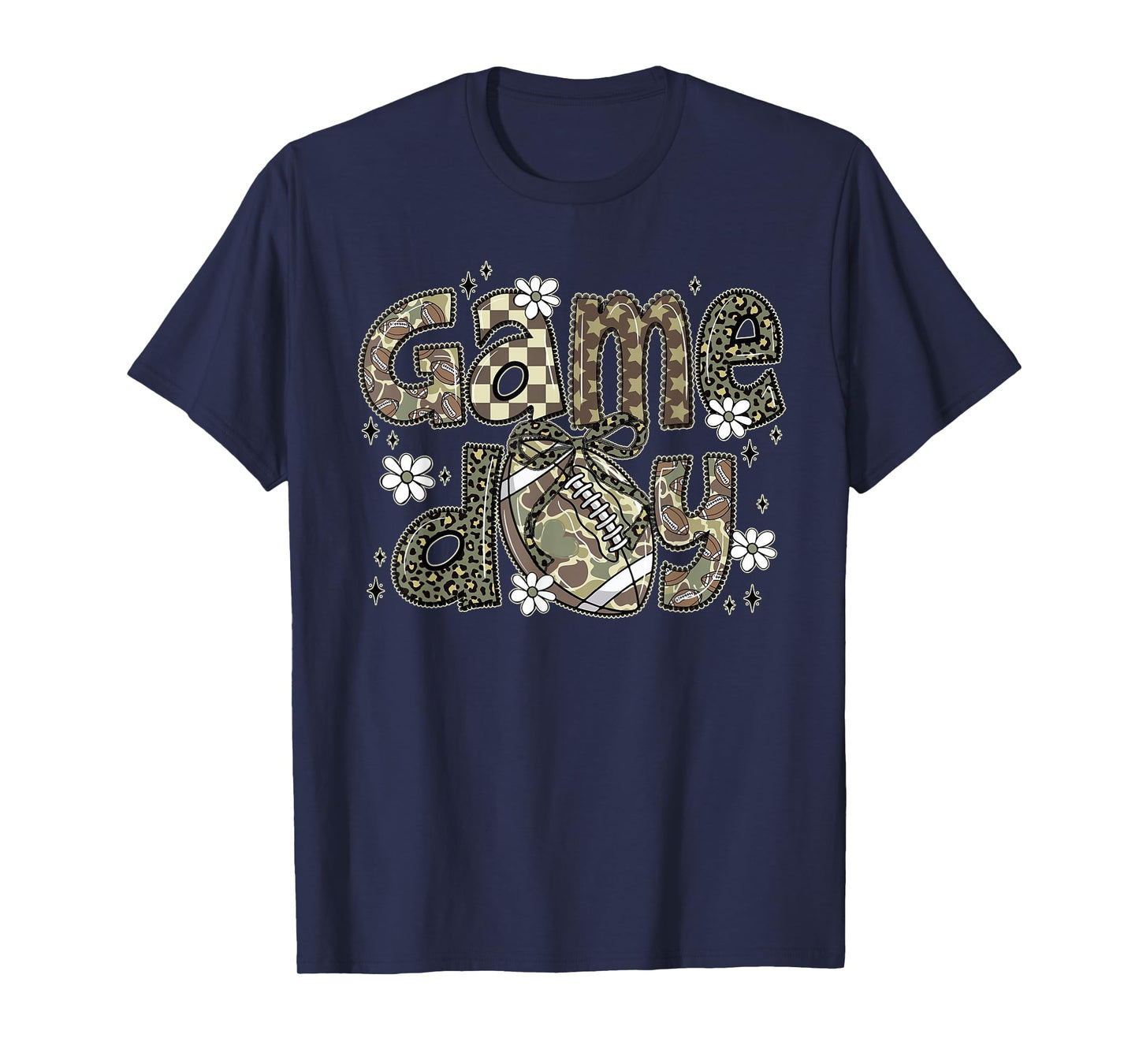 Camo Coquette Bow Football Season Camo Game Day Fall Autumn T-Shirt