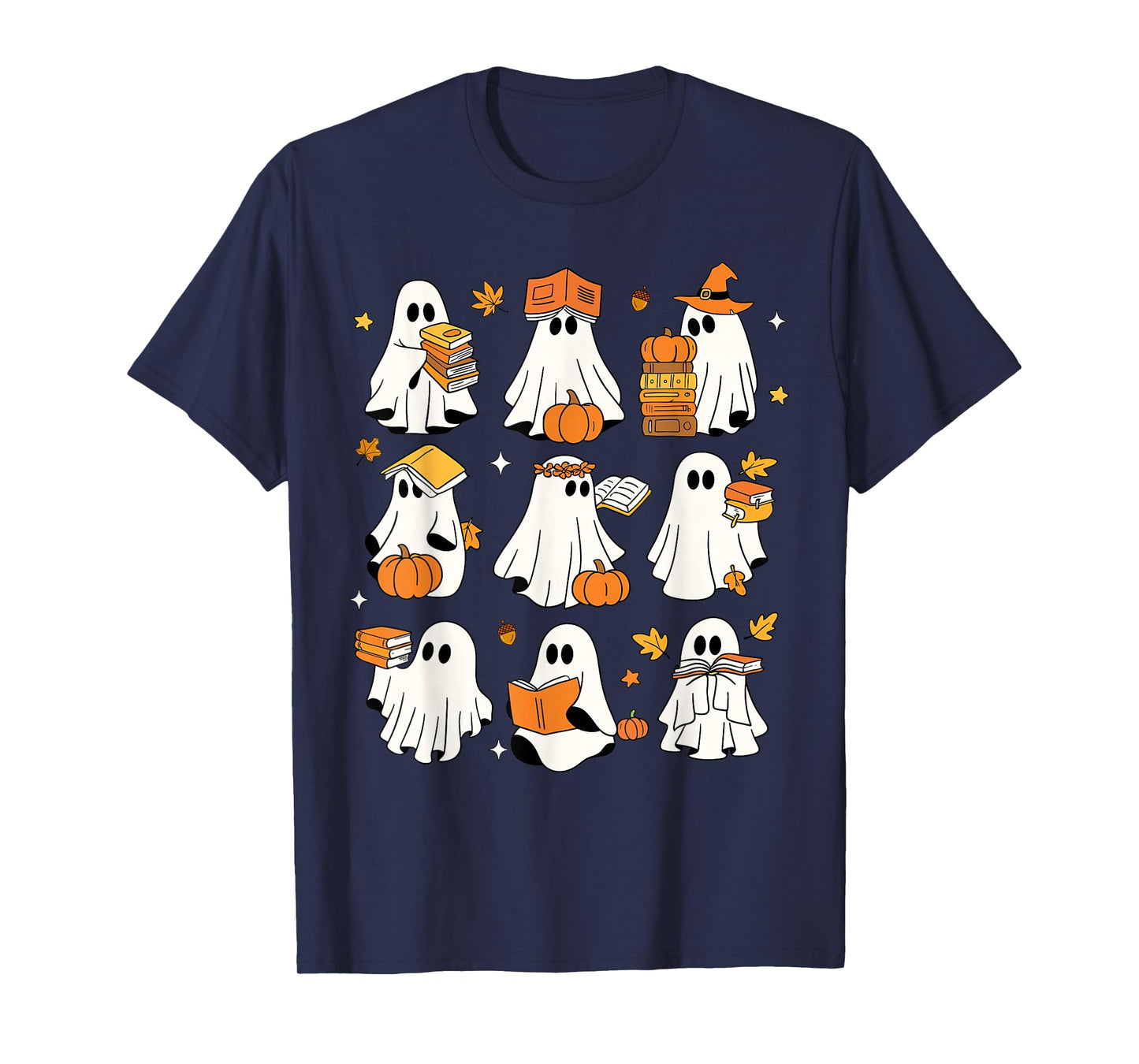 Funny Ghost Book Reading Halloween Books Lover Teacher Kids T-Shirt