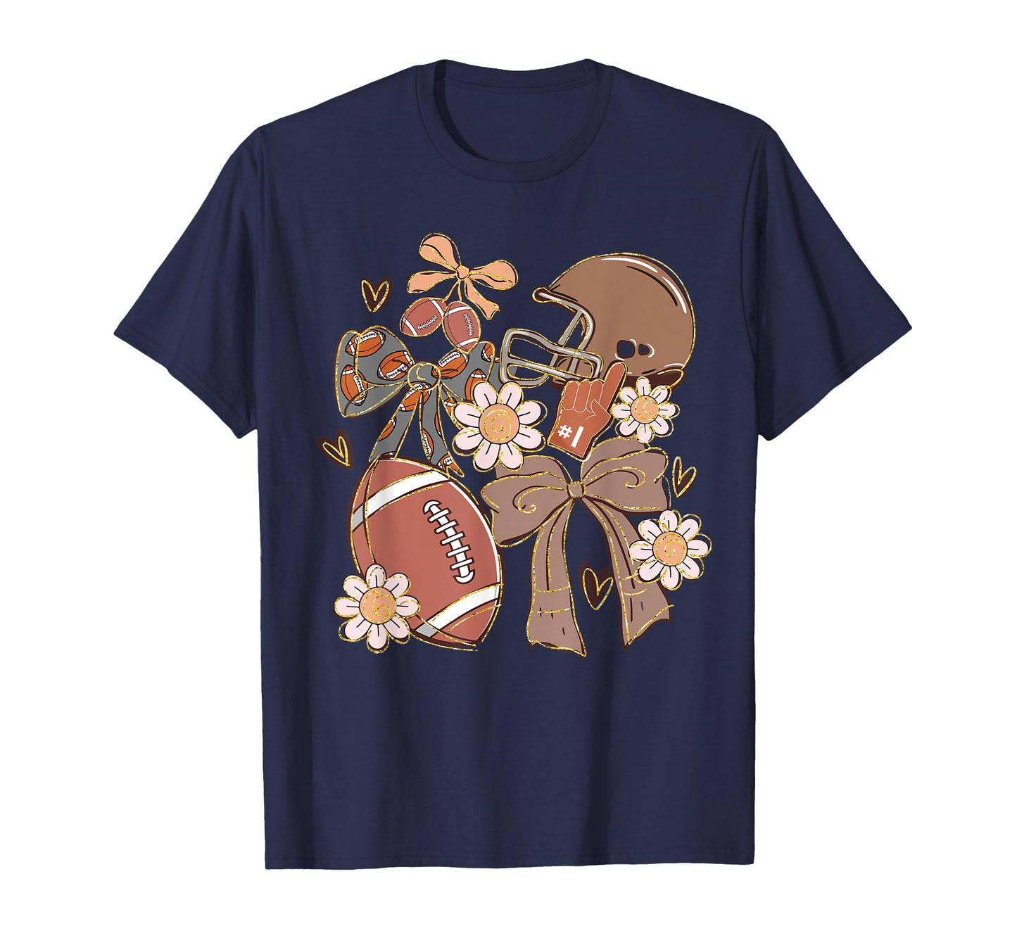 Touchdown American Football Game Day Wildflower Coquette Bow T-Shirt