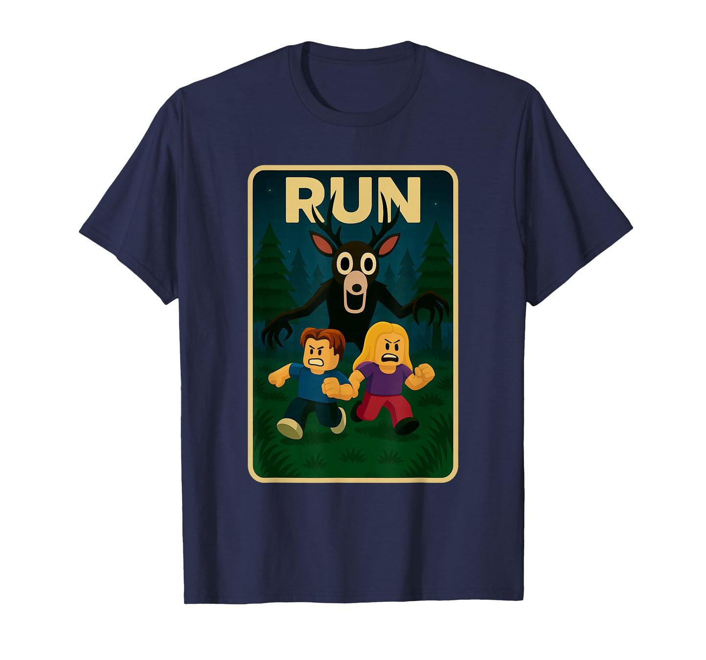 Run - 99 Nights Halloween Gamer Deer in The Forest Kids Meme T-Shirt