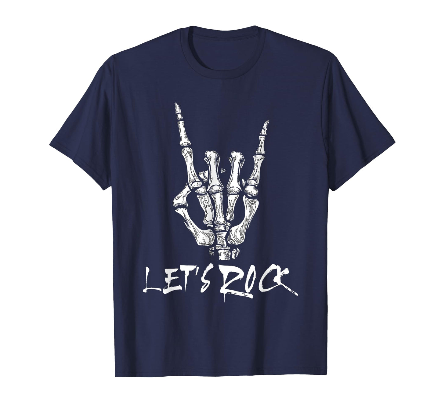 Lets Rock On Band Halloween Rock and Roll Skeleton Hand T-Shirt