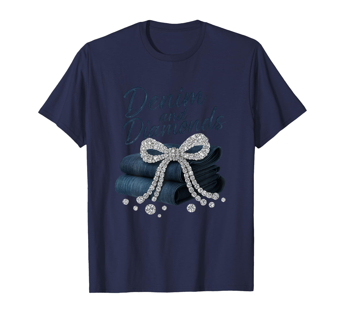 Denim and Diamonds Bow Ladies Girls Women Western Glam T-Shirt