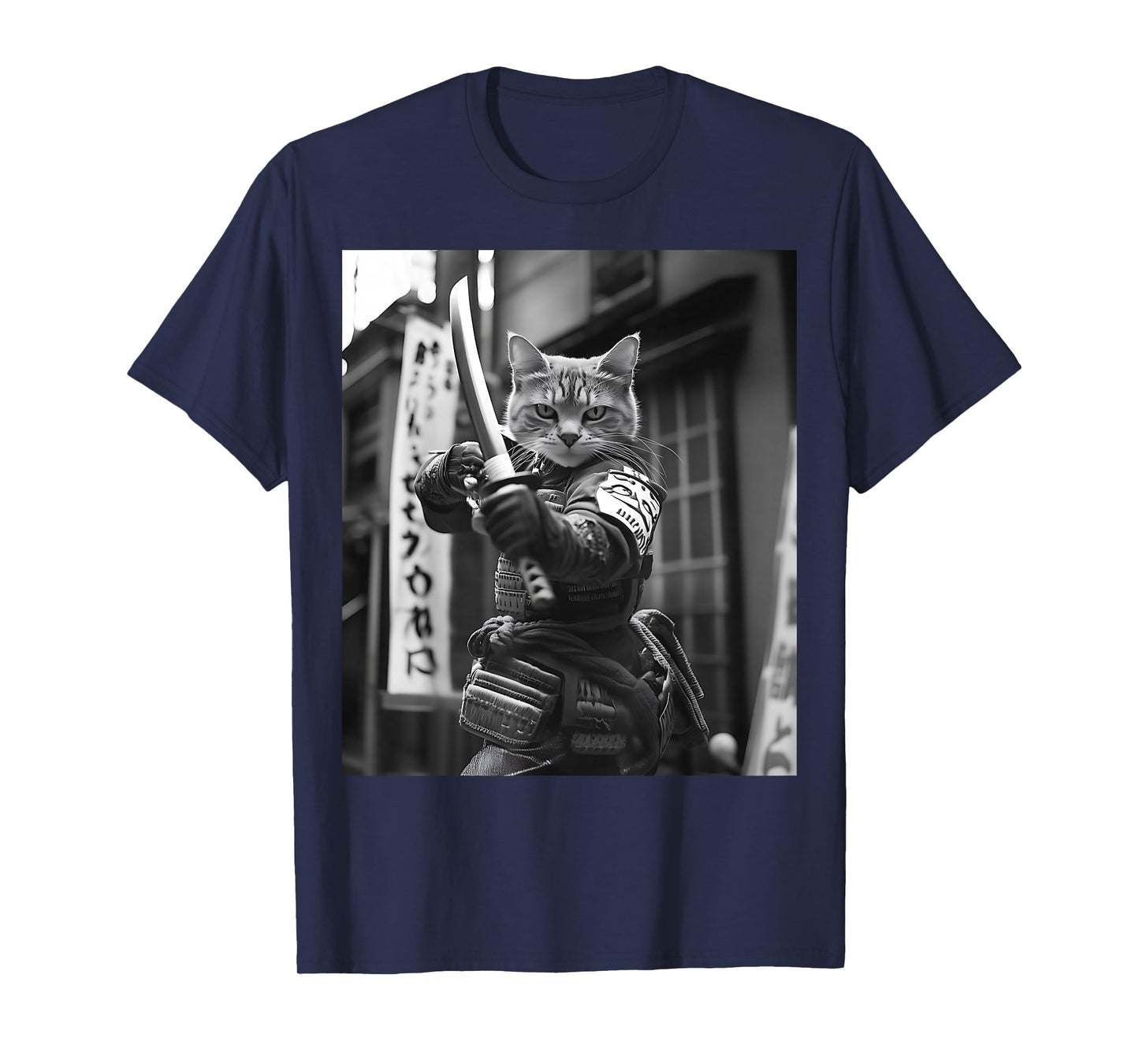 Funny Japanese Samurai Cat Meme Martial Arts Dad Graphic Tee T-Shirt