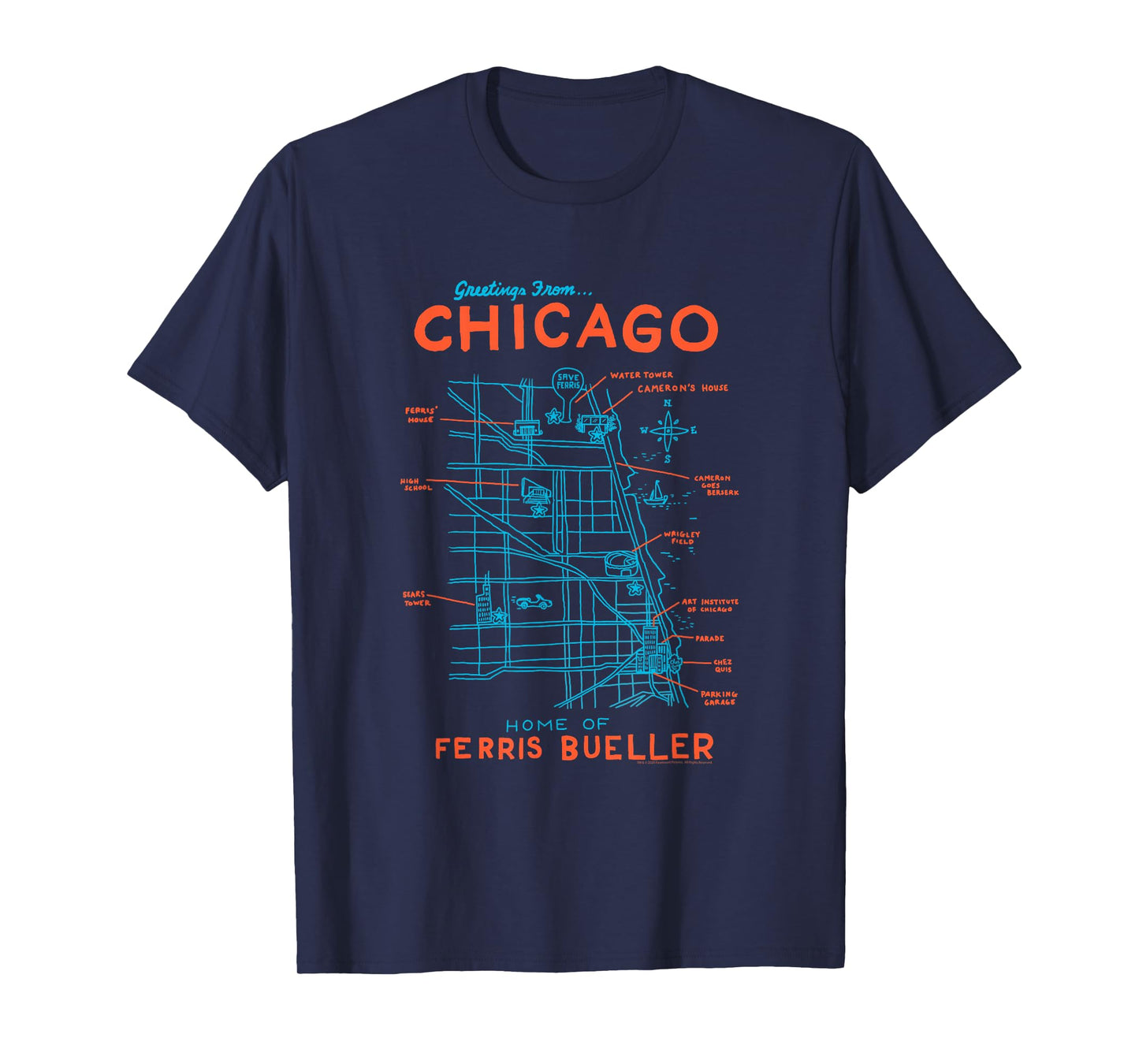 Ferris Bueller's Day Off Chicago Map Funny Movie T-Shirt