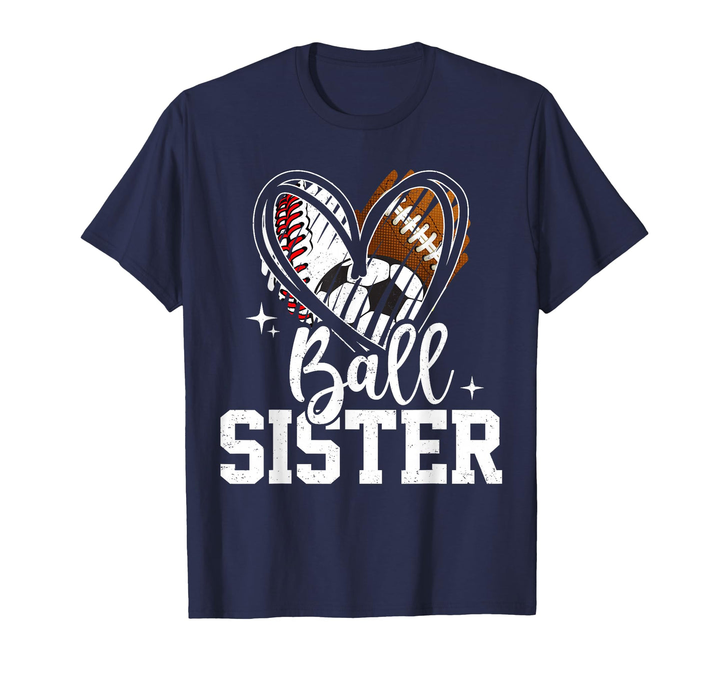 Ball Sister Baseball Football Soccer Sister Heart T-Shirt