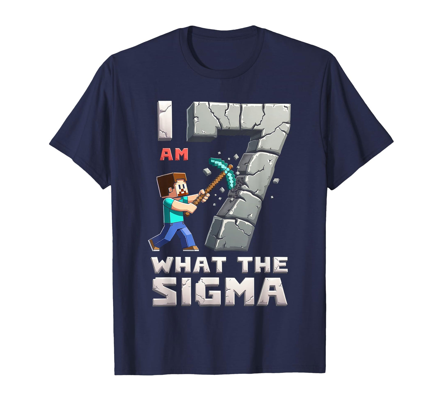 Kids 7 Years Old Sigma Pixel Art Mining Gamer Birthday T-Shirt
