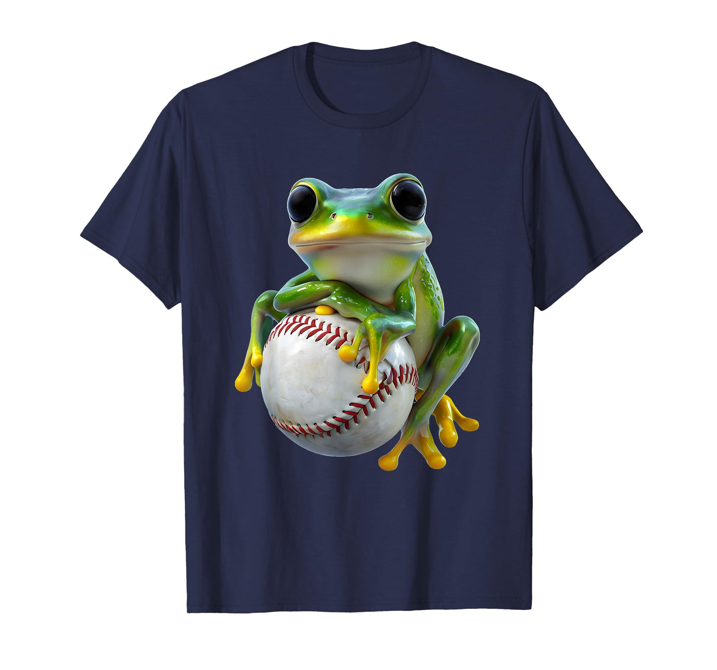 Green Frog Hugging Baseball Cute Funny Sports Animal Design T-Shirt