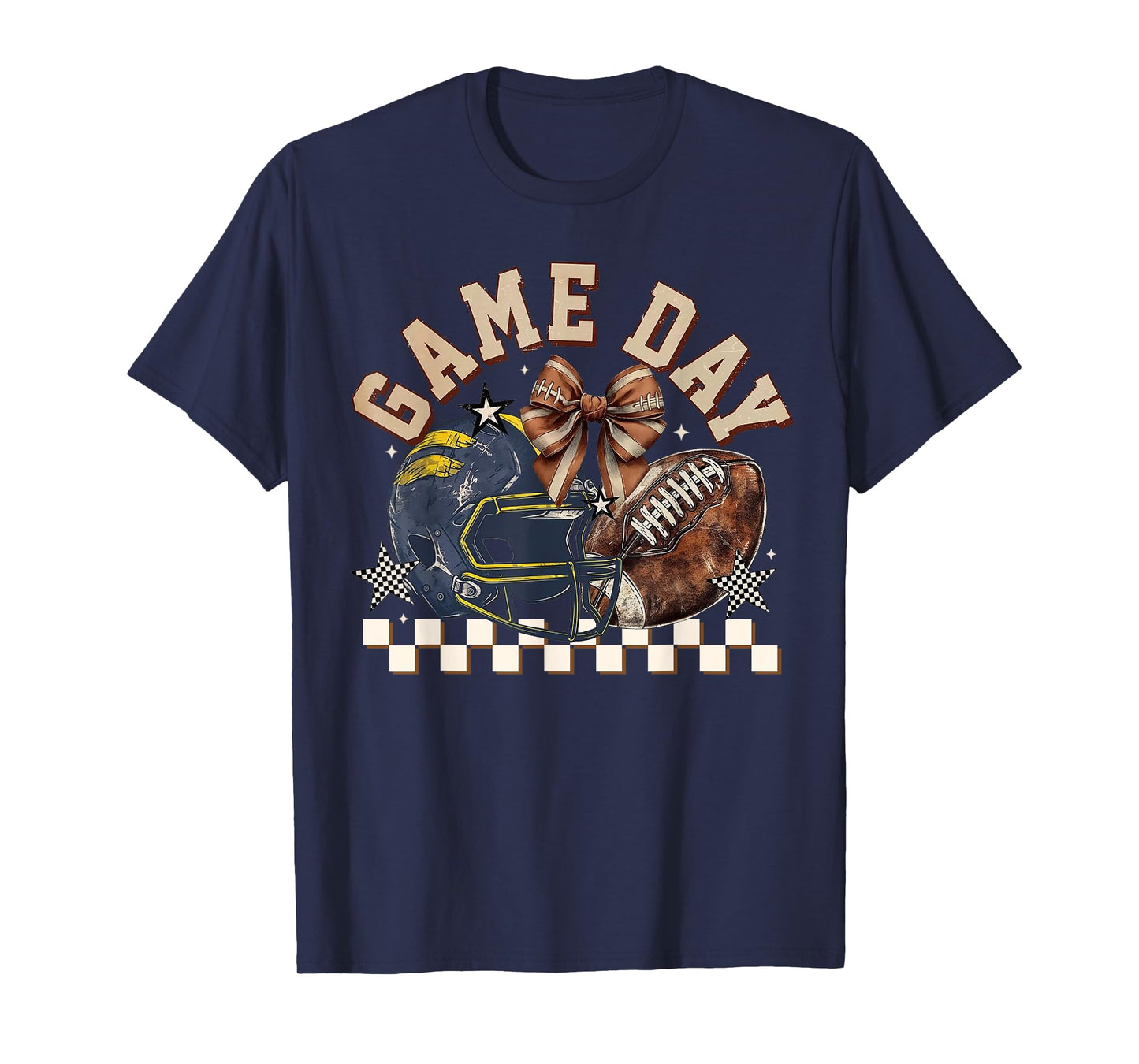 Vintage Football Mom Blue Coquette Bow Game Day Women Girl T-Shirt