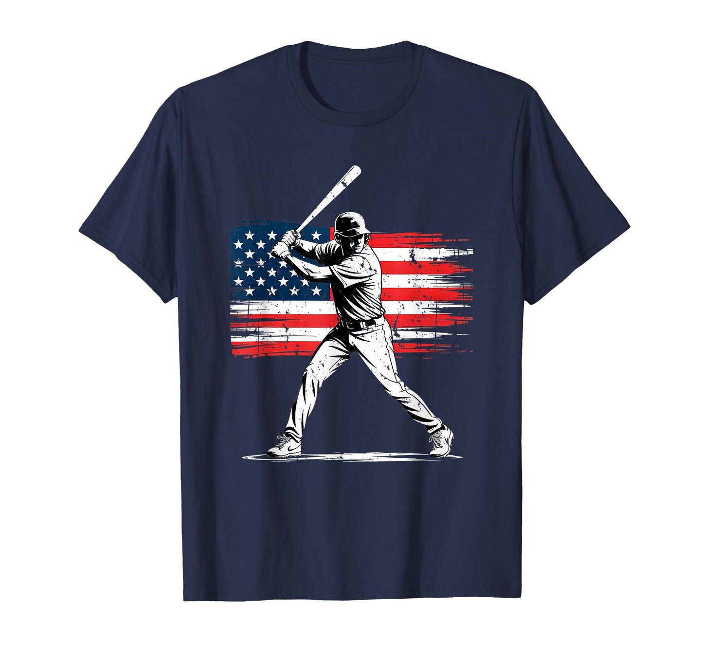 Baseball Player Silhouette with Distressed American Flag T-Shirt