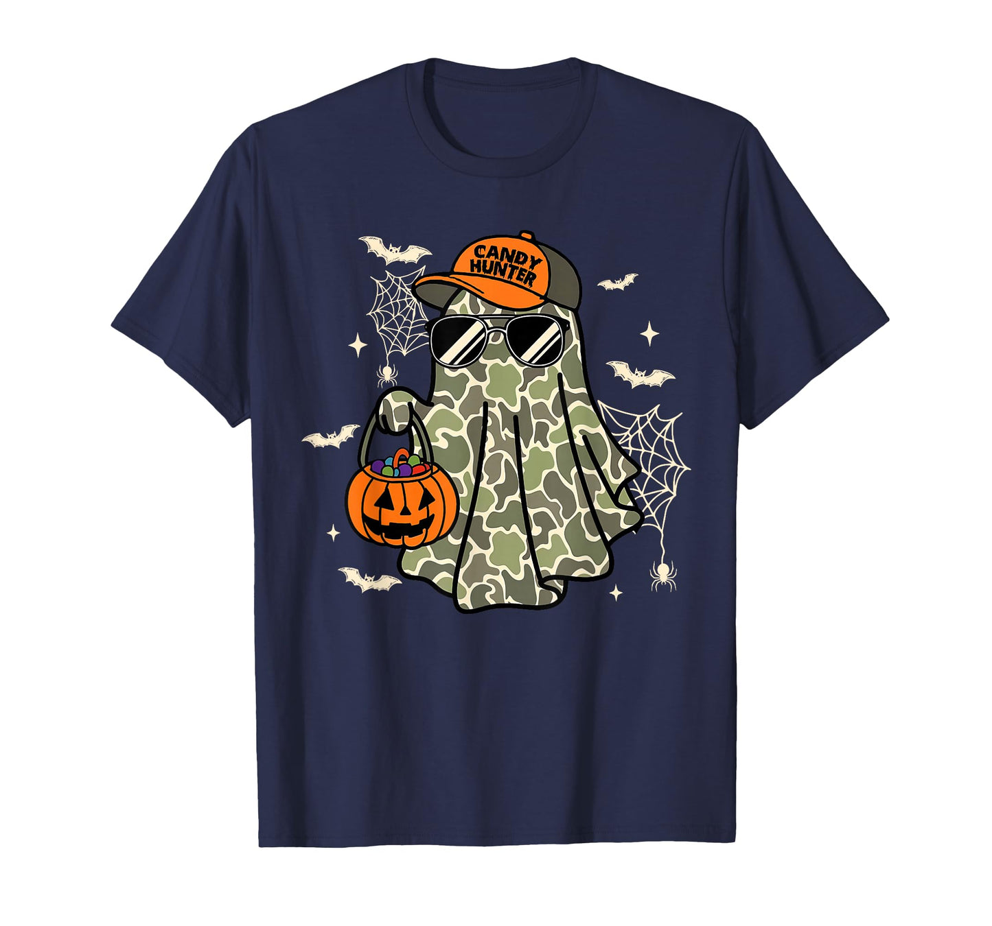 Camo Ghost Candy Hunter Halloween Spooky Dude Funny Boys Kid T-Shirt