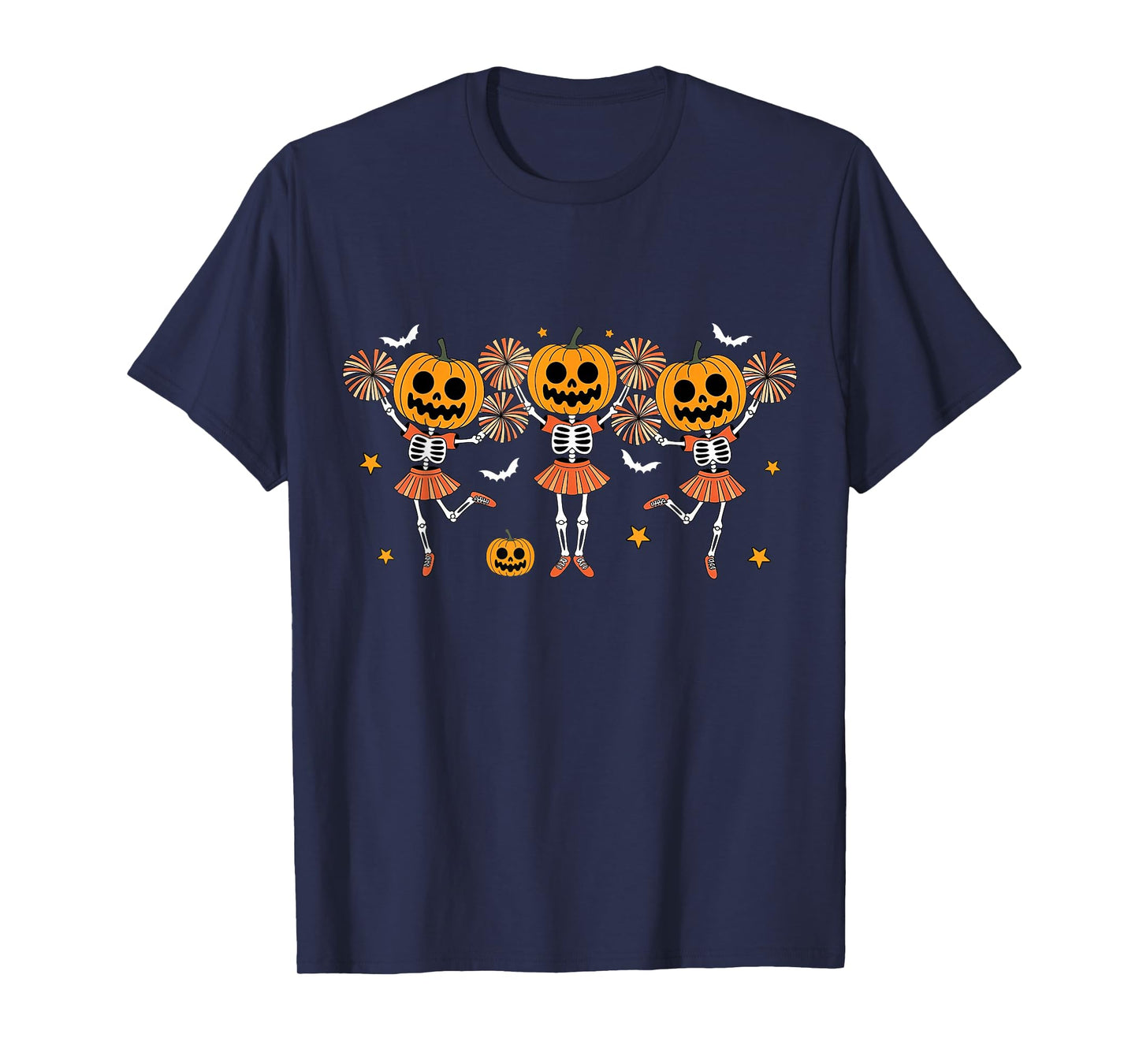 Cheer Girl Pumpkin Skeleton Halloween Girls Kids Cheerleader T-Shirt