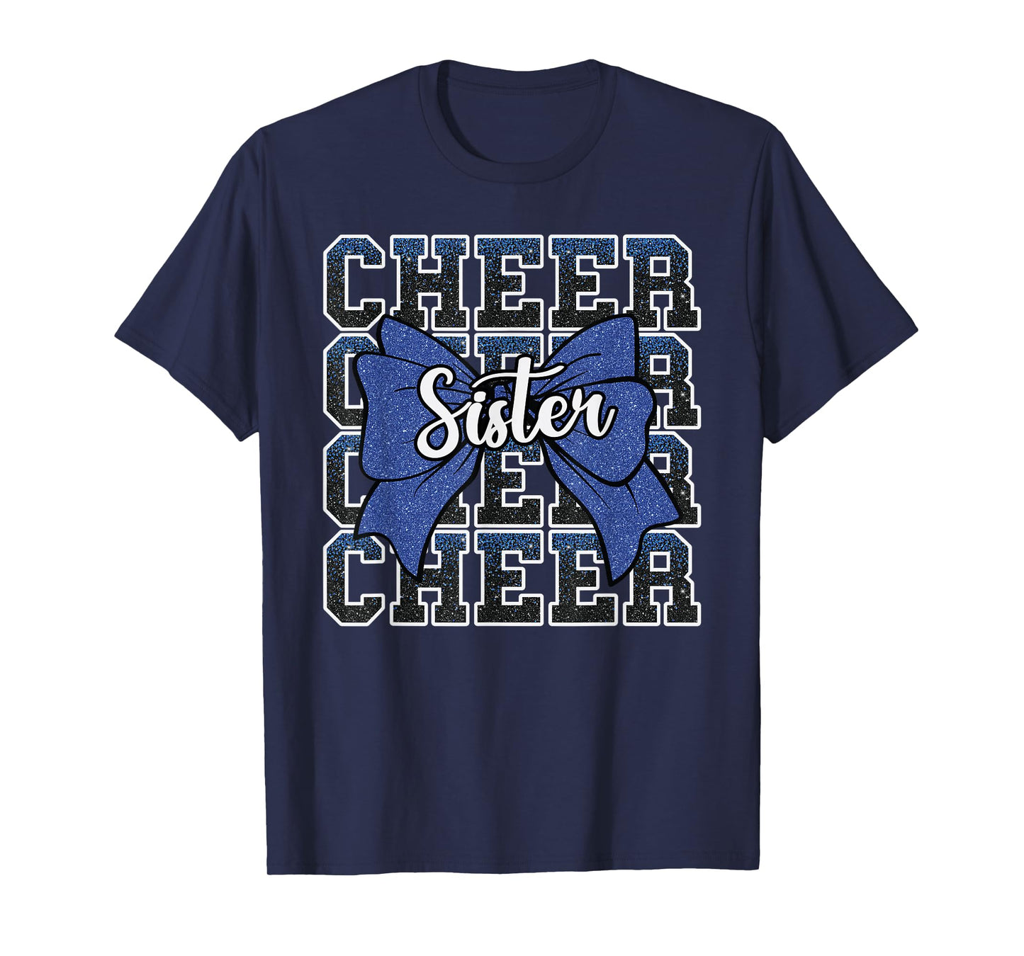 Cheer Sister Bow Sport Cheerleader Cheerleading Blue T-Shirt
