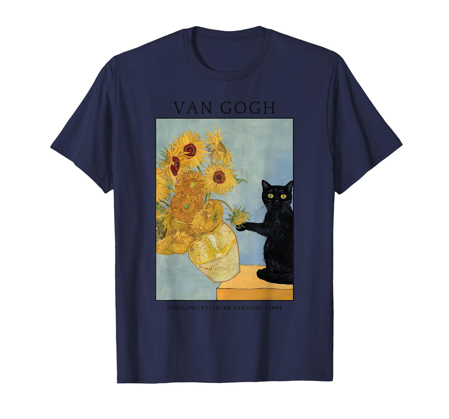 Funny Cat & Sunflowers Van Gogh Art Parody Vintage T-Shirt