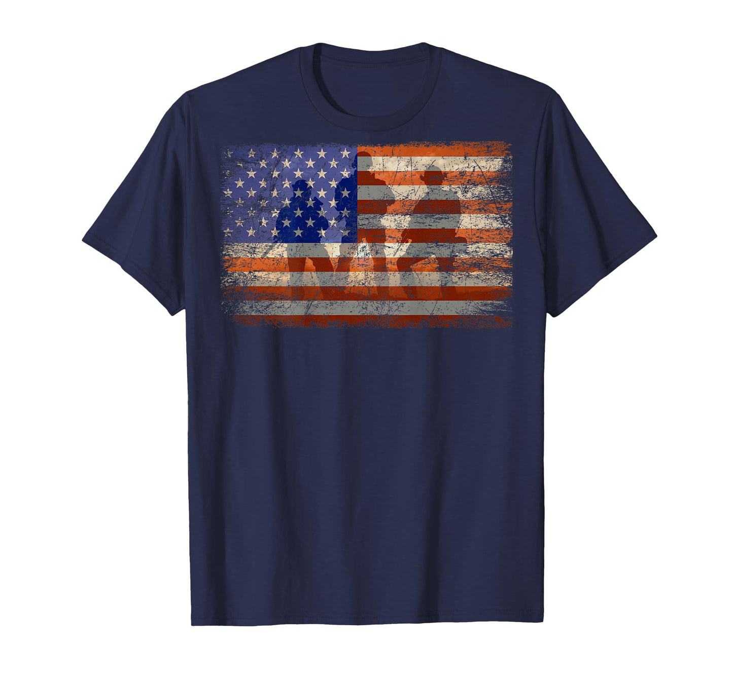 Military Soldier Patriotic American Flag Print On Back T-Shirt