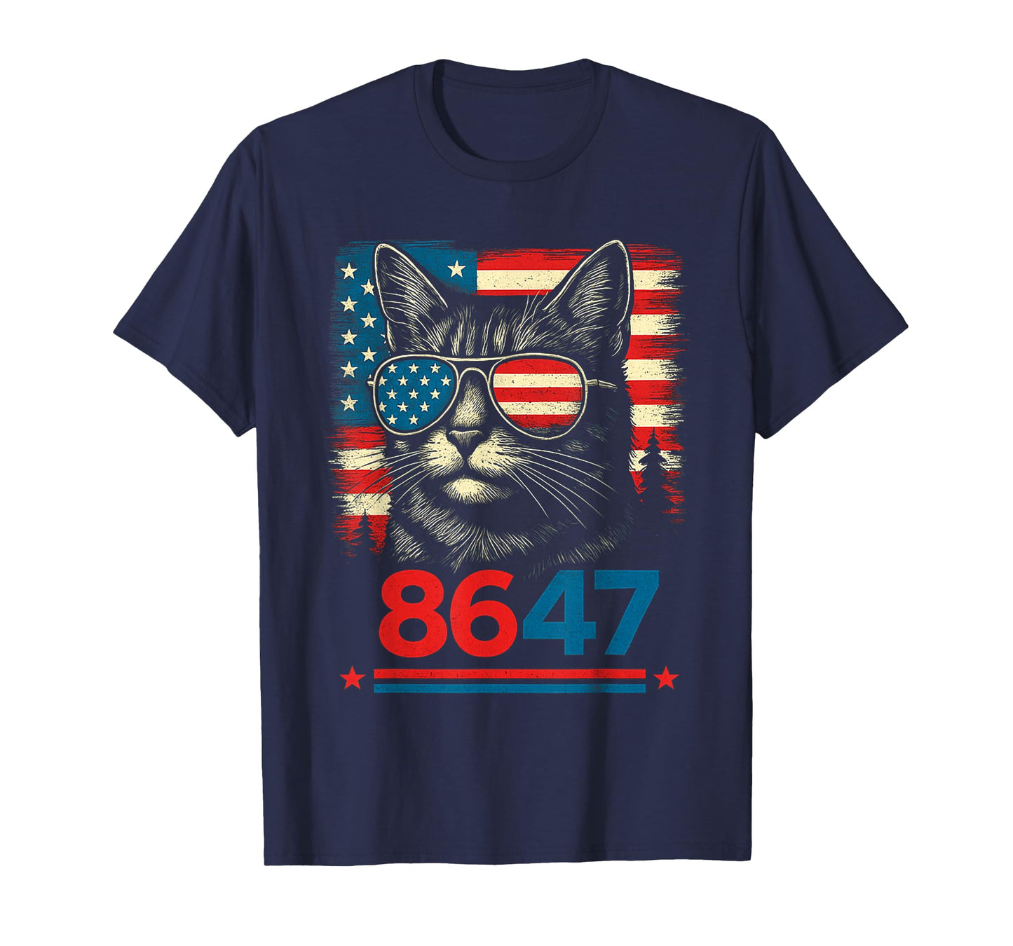 8647 86 47 Funny Cat USA Flag Sunglasses Men Women T-Shirt