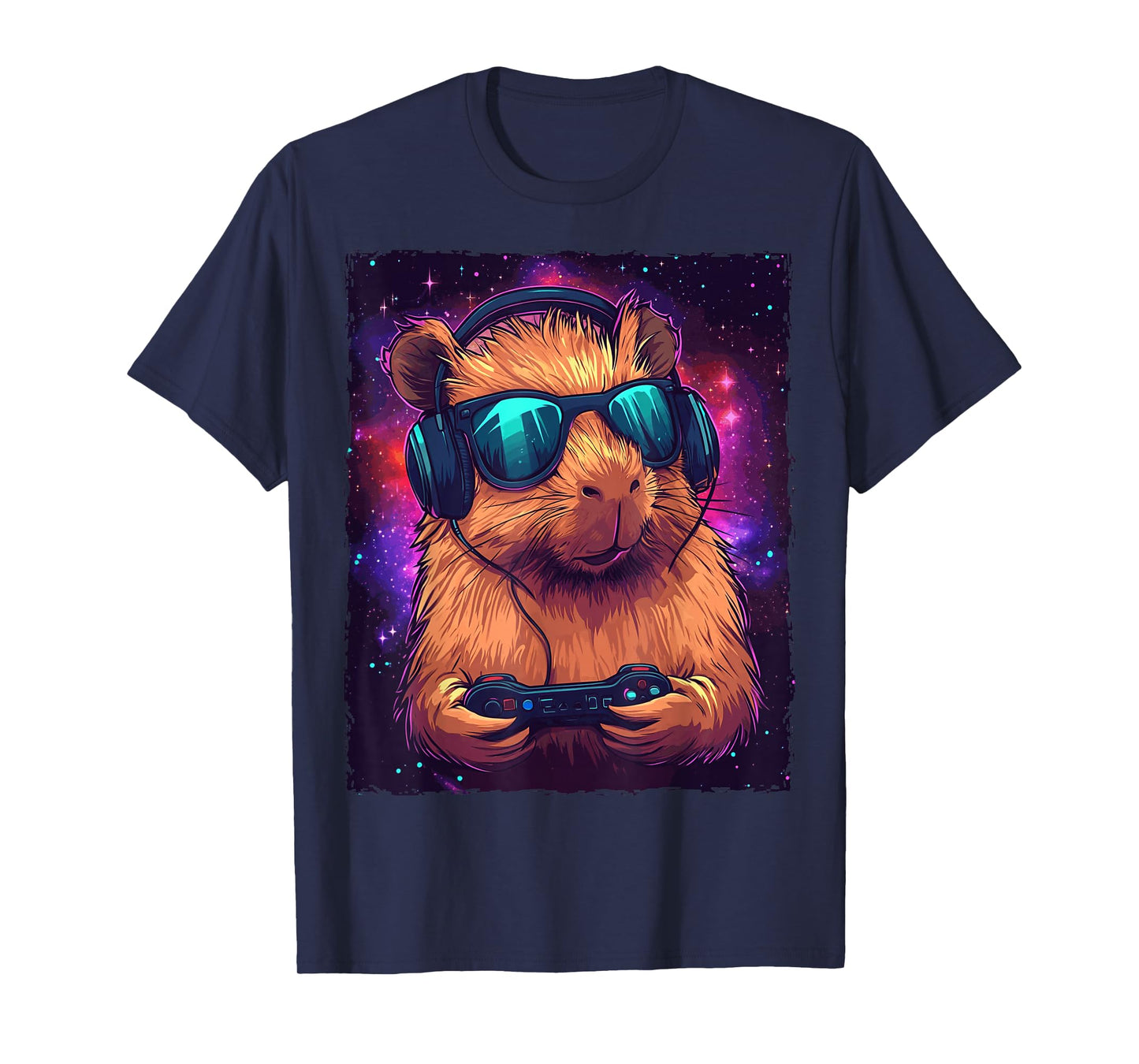 Funny Tee-Tshirt Capybara Video Games T-Shirt - Unisex, Black, Small, Short Sleeve, T-Shirt, Modern, Cartoon, Fun, All Seasons