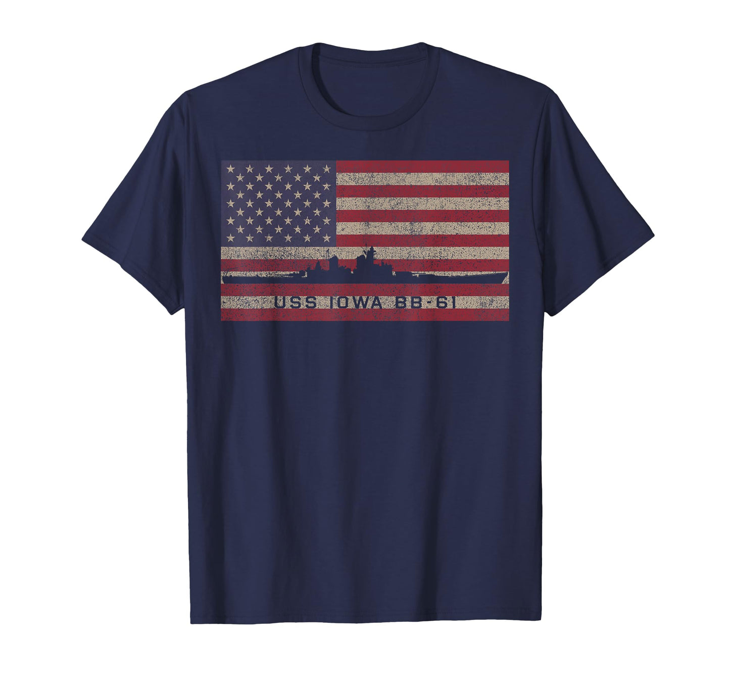 USS Iowa BB-61 WW2 Battleship USA American Flag T-Shirt