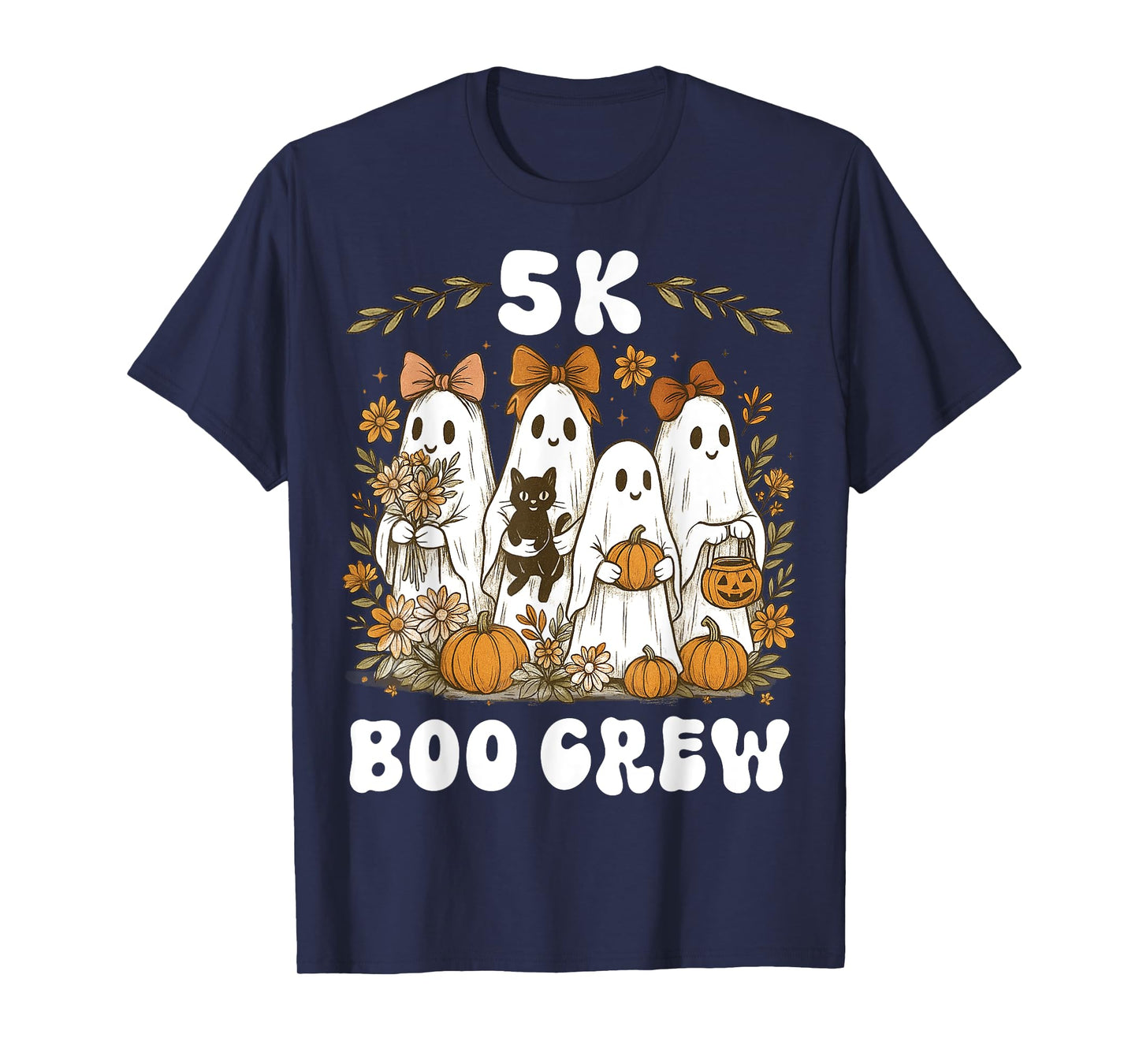 5K Boo Crew Halloween Teacher K5 Floral Ghost Trick or Teach T-Shirt