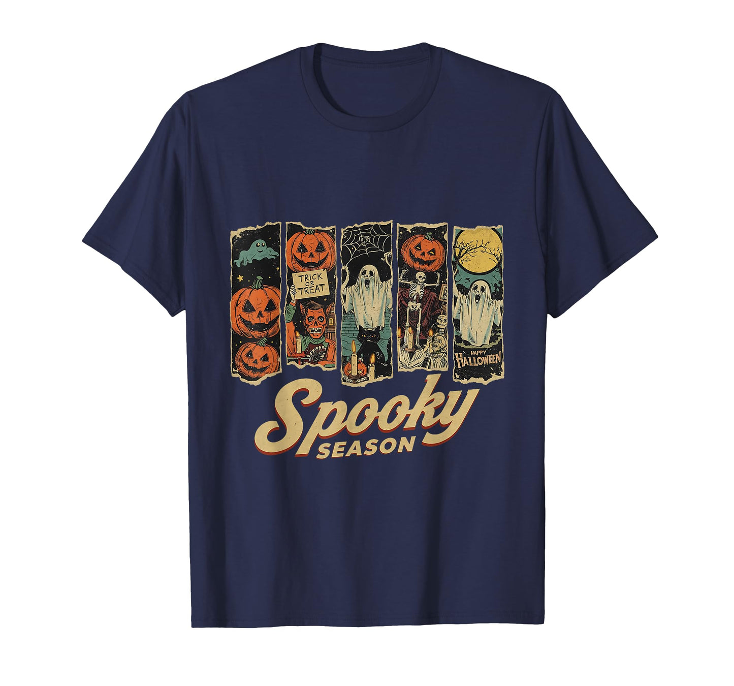 Spooky Season Haunted Street Halloween Night Scene T-Shirt