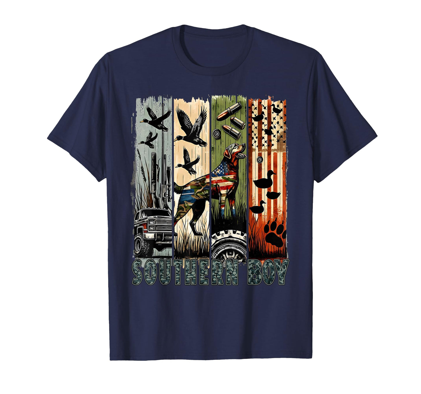 Southern Boy Camo Hunting Duck Dog Patriotic USA Flag Boys T-Shirt