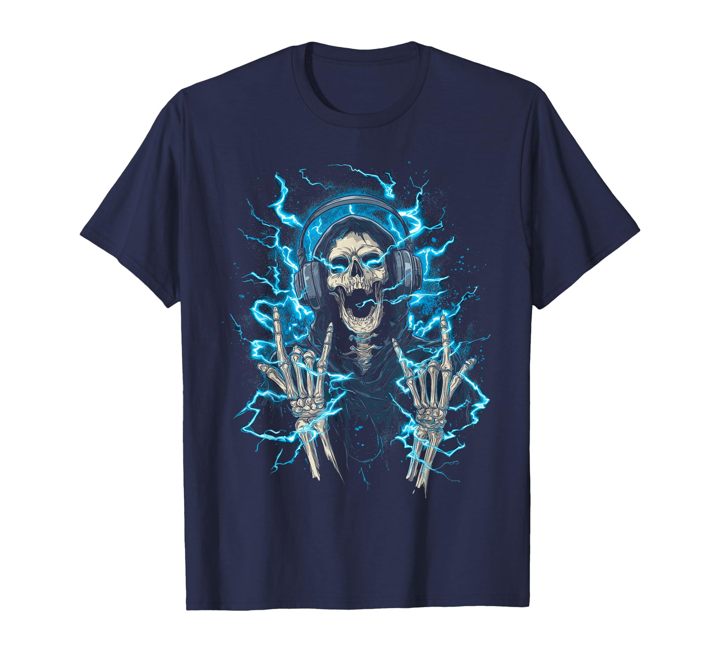 Y2k Gothic Emo Skull Electric Skeleton DJ Headphones T-Shirt
