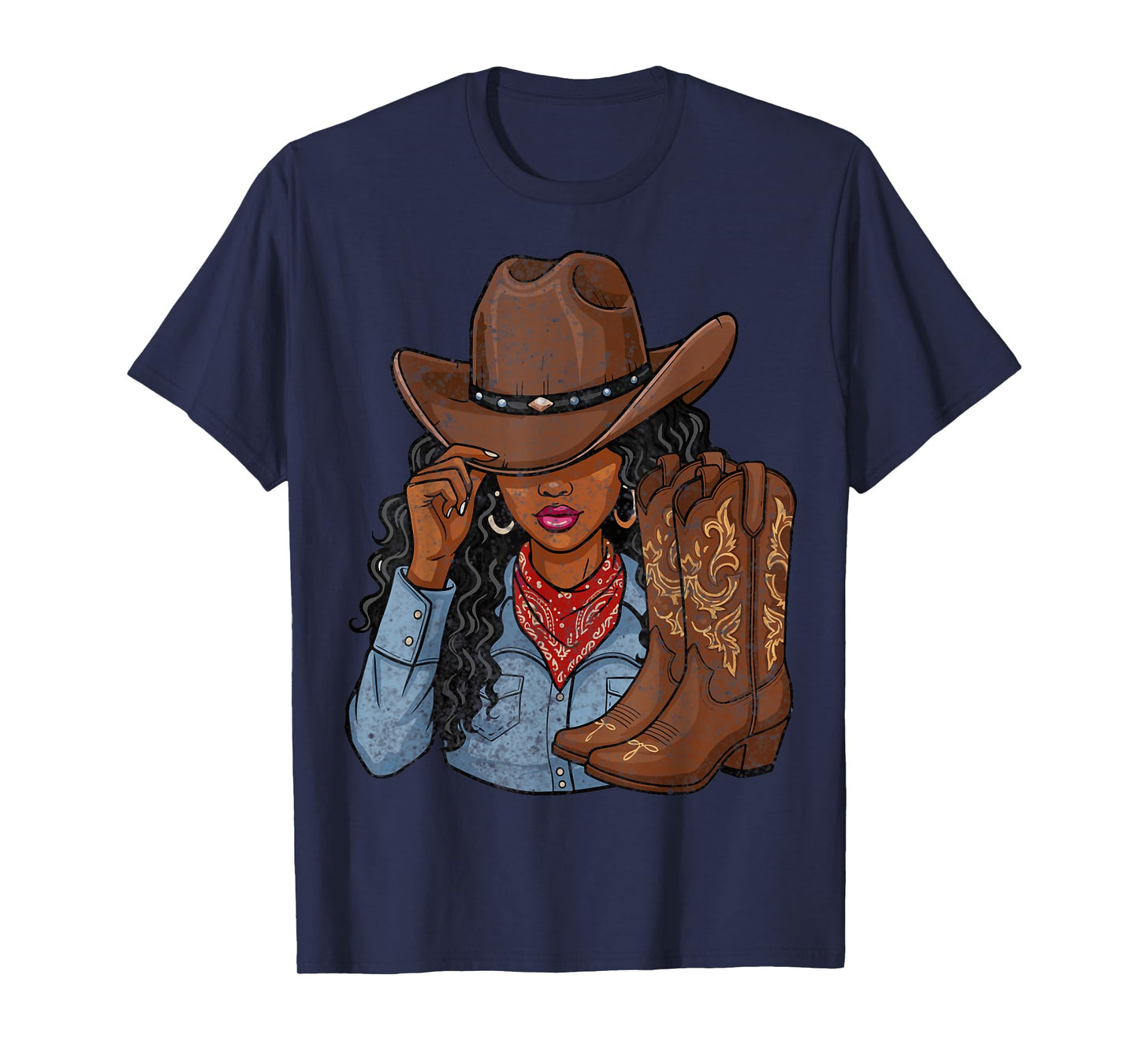 Cowgirl Western Boots Afro Western Rodeo Melanin T-Shirt