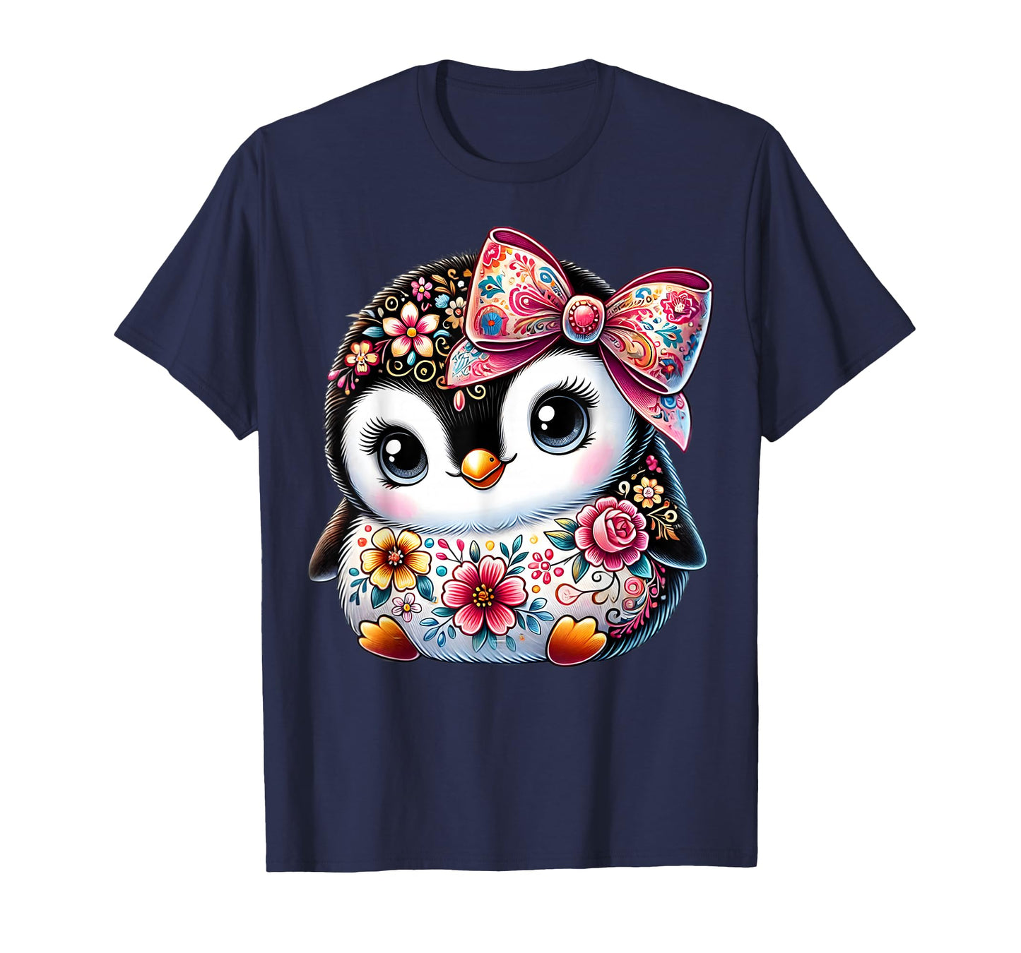 Penguin Lover Floral Flower Graphic Girls Women Cute Penguin T-Shirt