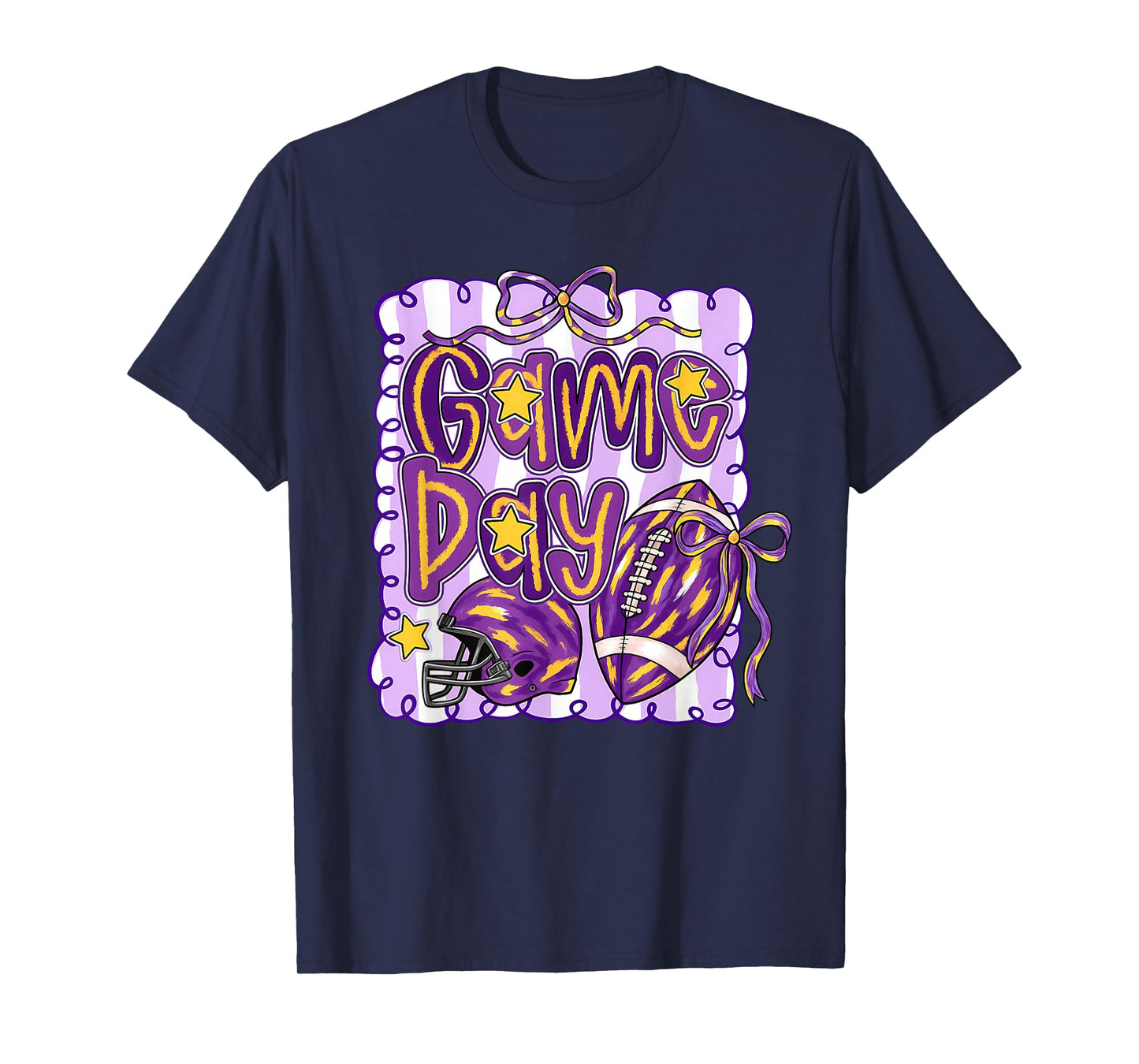 Purple Yellow Gold Football Game Day Touchdown Season T-Shirt