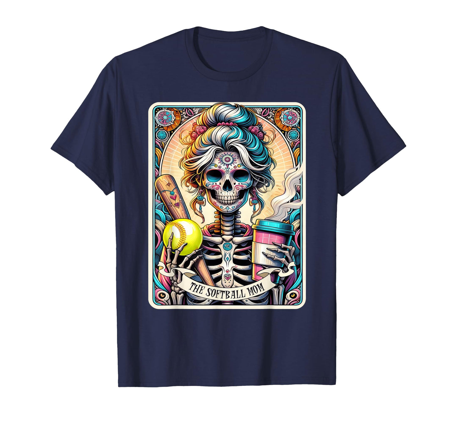 Softball Mom Tarot Card Skeleton Vintage Funny T-Shirt
