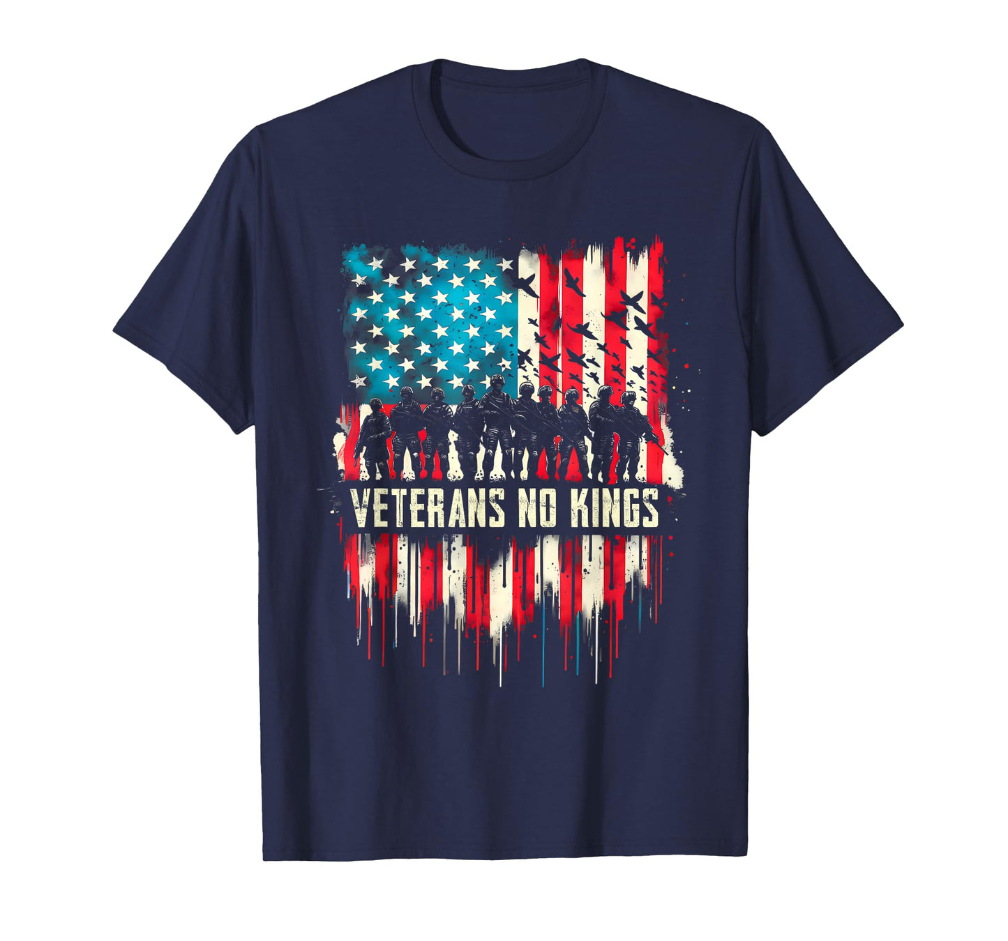 Veterans No Kings Vintage America Flag Veterans T-Shirt