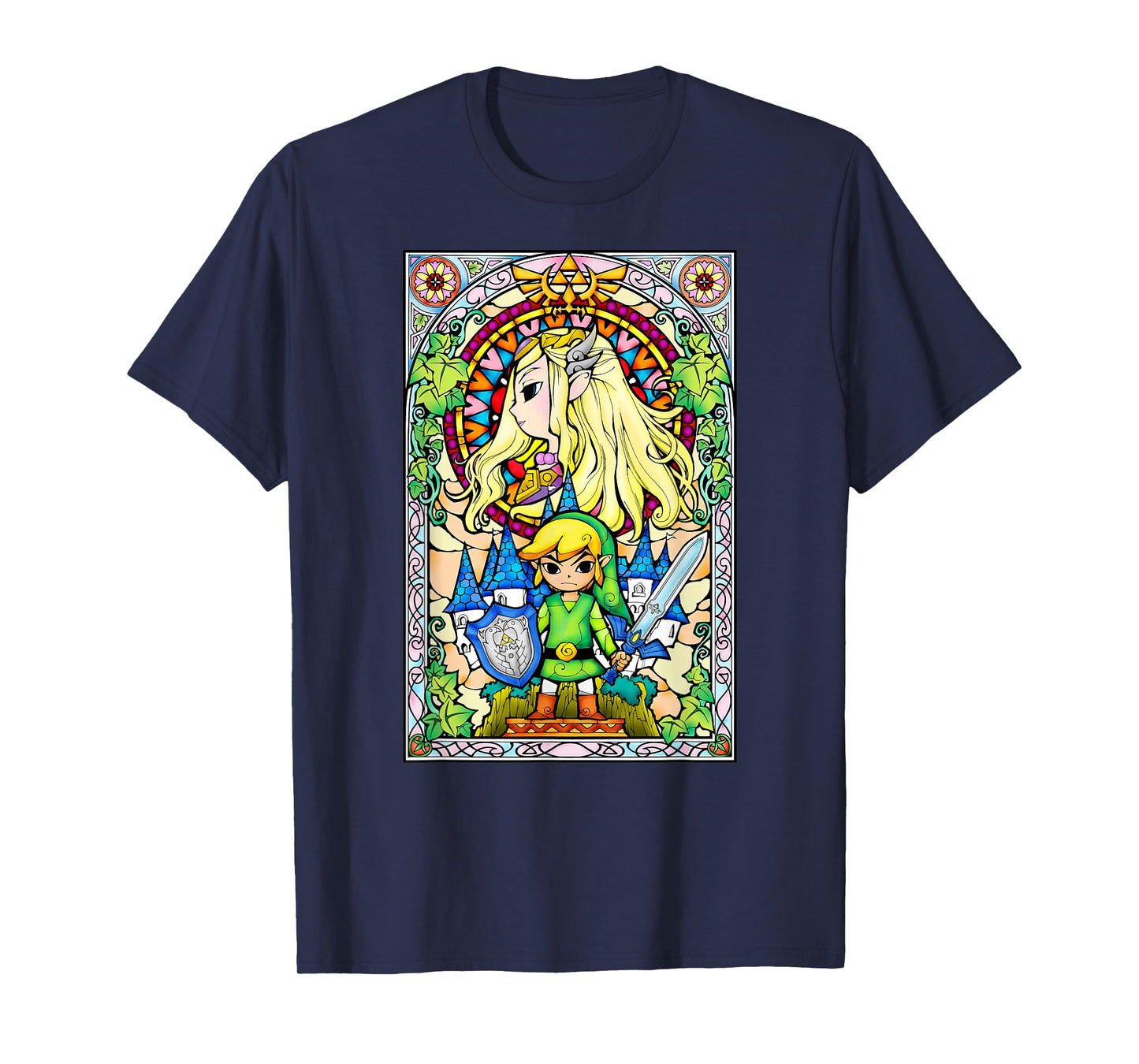 Nintendo Zelda Link & The Princess Stained Glass T-Shirt T-Shirt