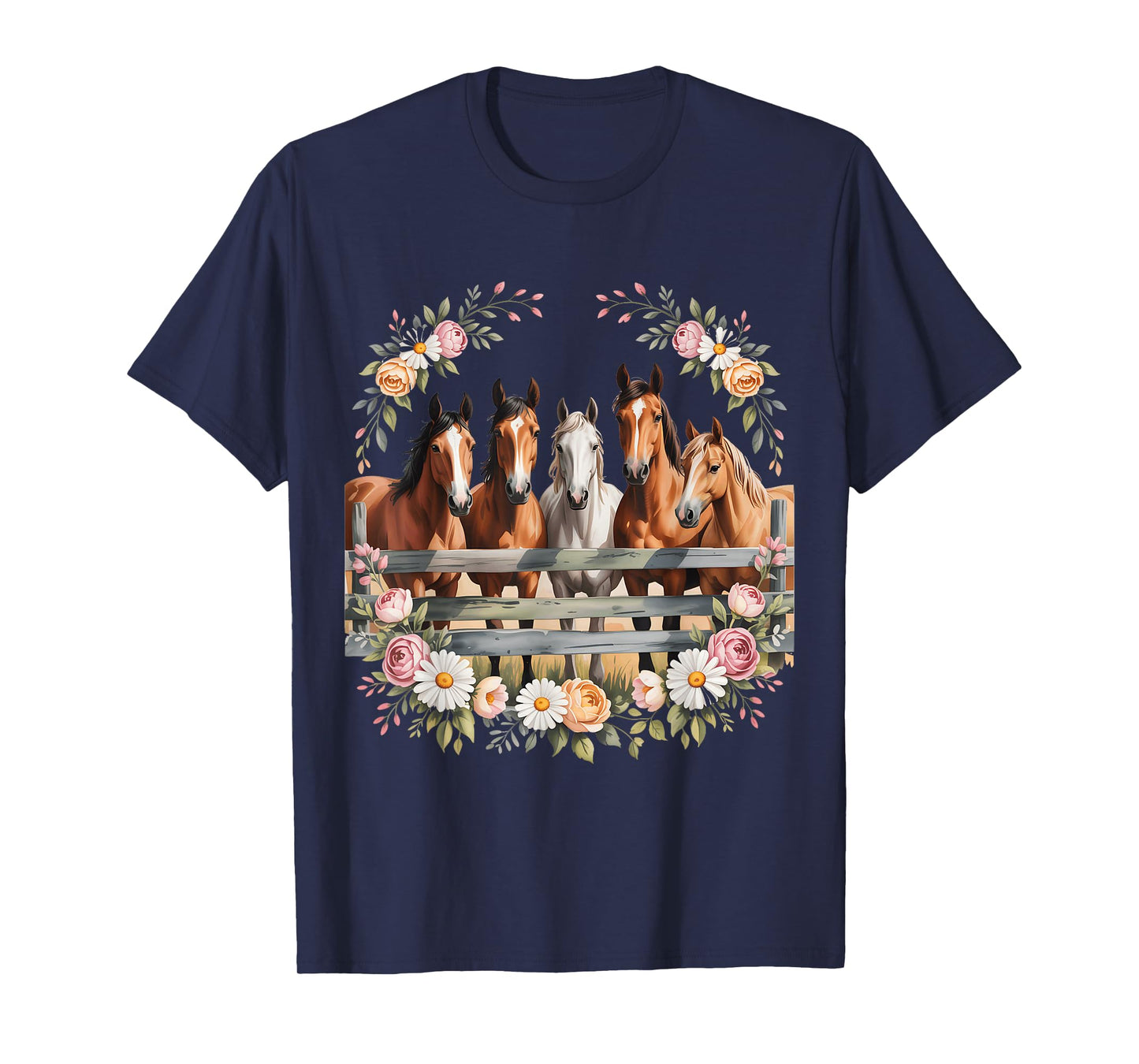 Wild Floral Horses For Men Women Kids Horse Lover T-Shirt