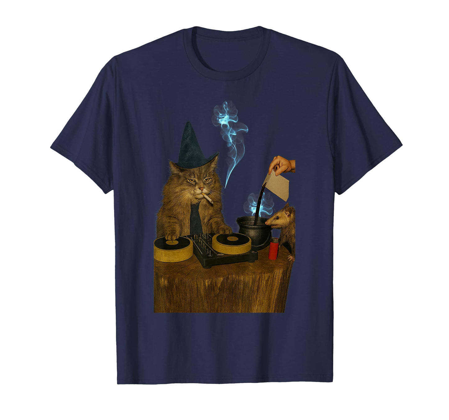 HUGvyn Halloween Funny DJ Cat Wizard Meme Spooky Cat Witch T-Shirt