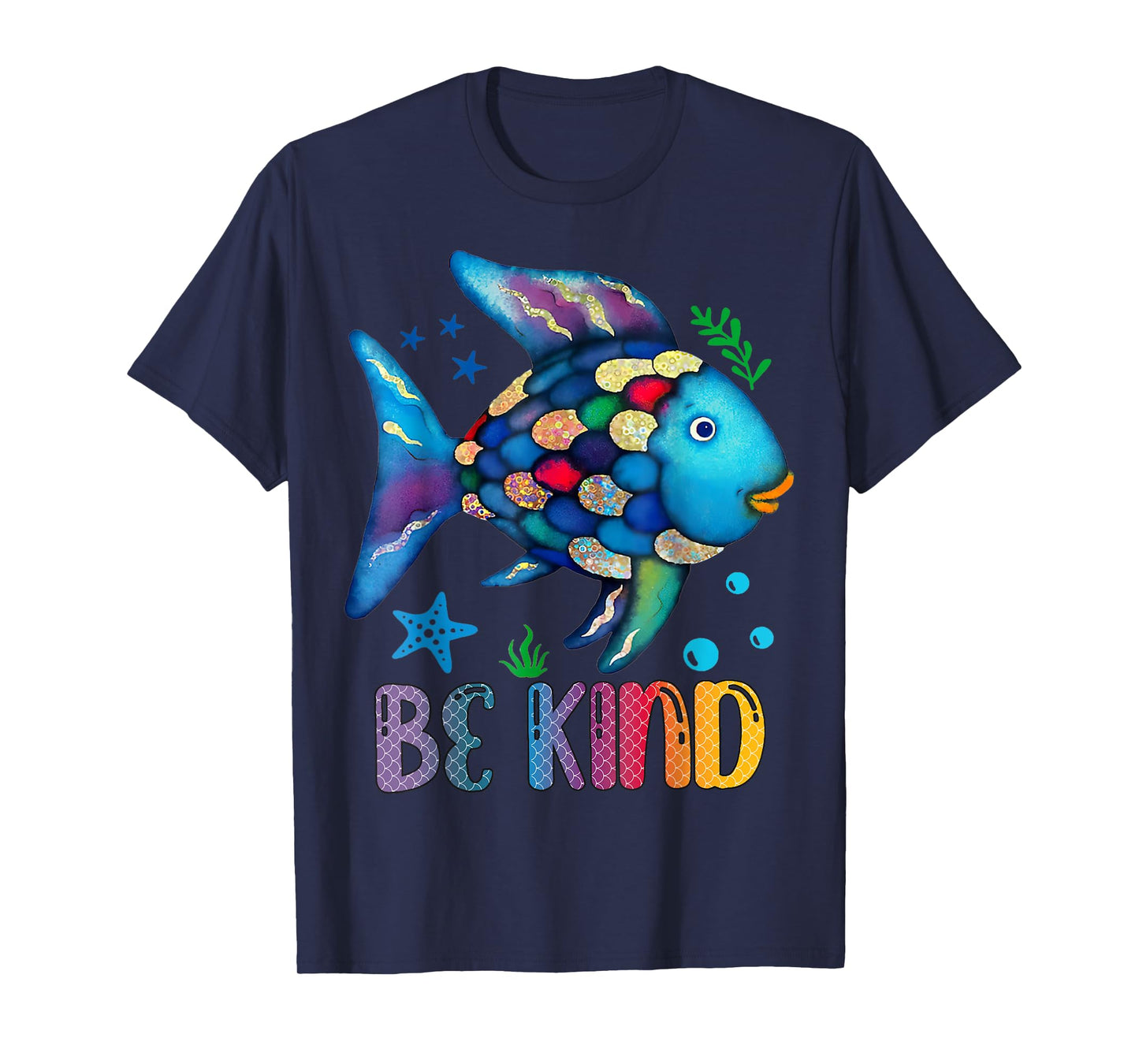 Kids Be Kind Rainbow Scale Fish Teacher Reading Book T-Shirt