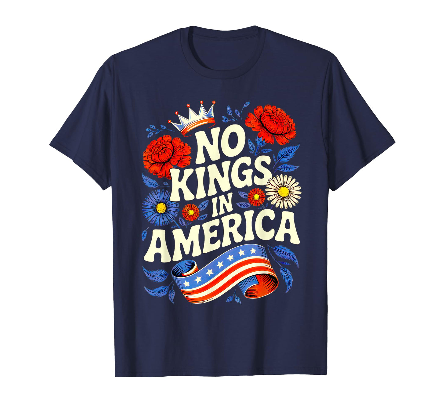 No Kings in American Protect Democracy 70s Floral Womens T-Shirt