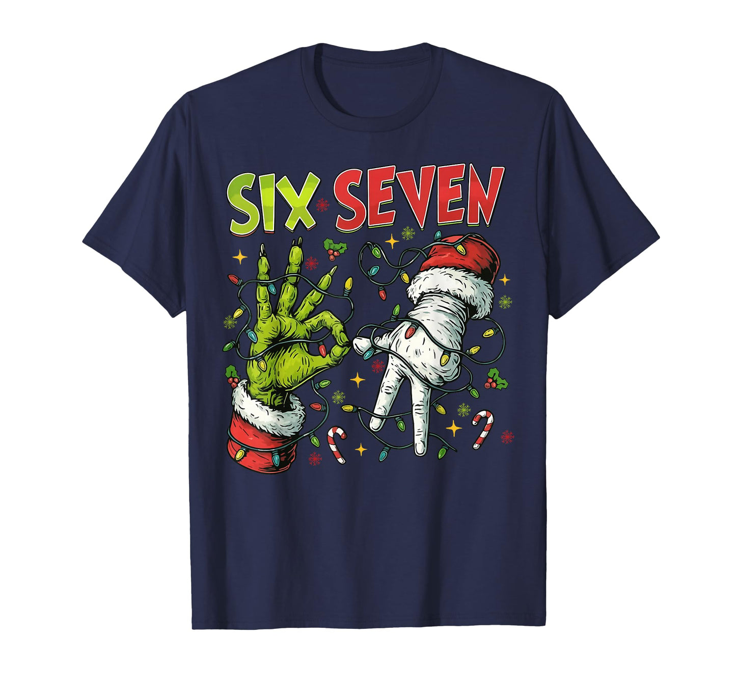 6 7 Six Seven Hand Gen Z Alpha Meme Slang Xmas Christmas T-Shirt