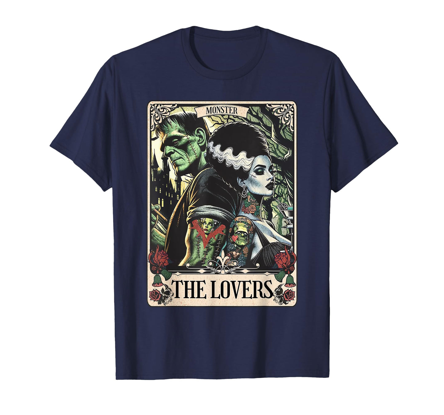 The Monster Frankenstein And Bride The Lovers Tarot Card T-Shirt