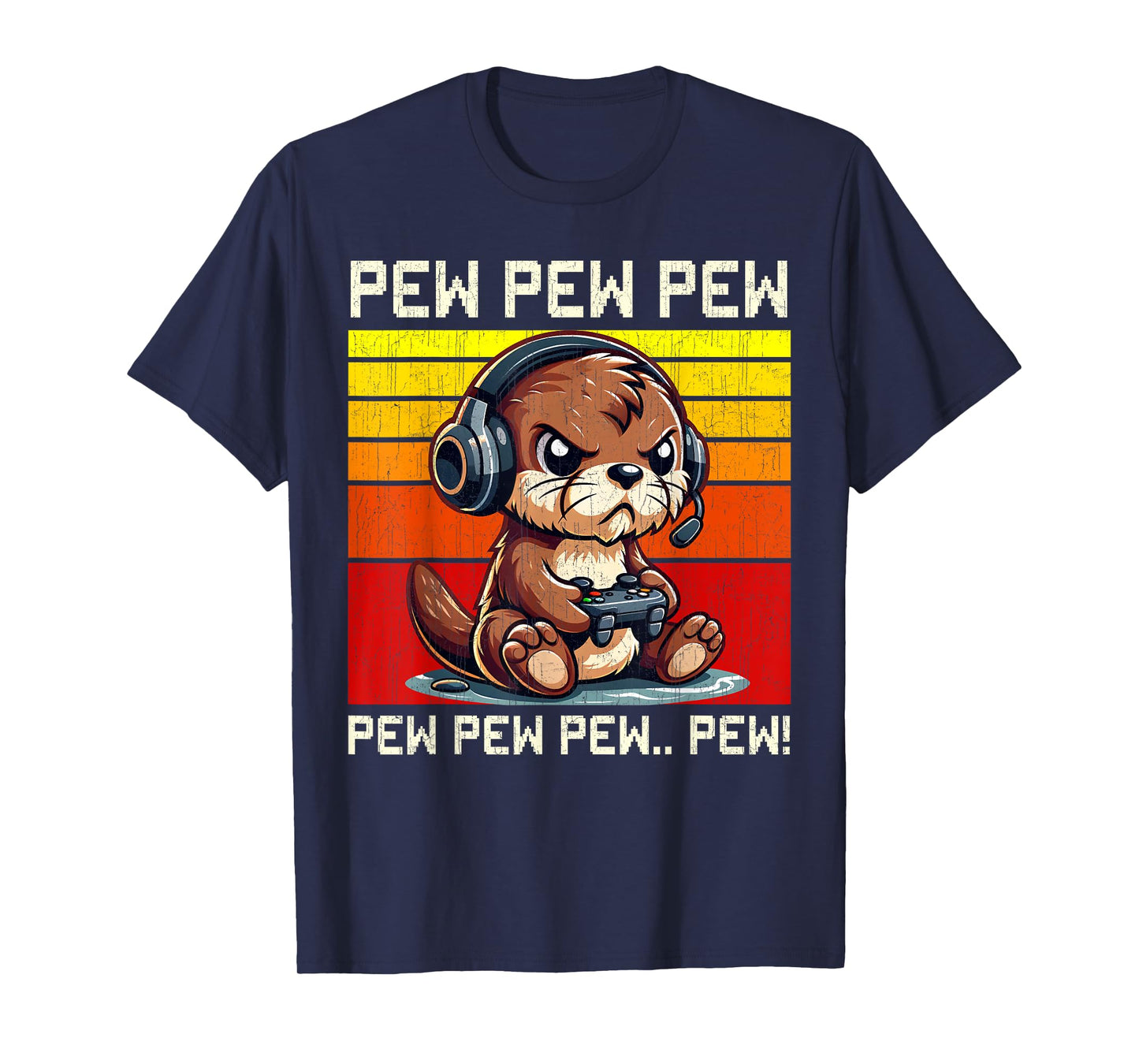 Otter Gamer Pew Funny Video Games Vintage Boys Men Girls T-Shirt
