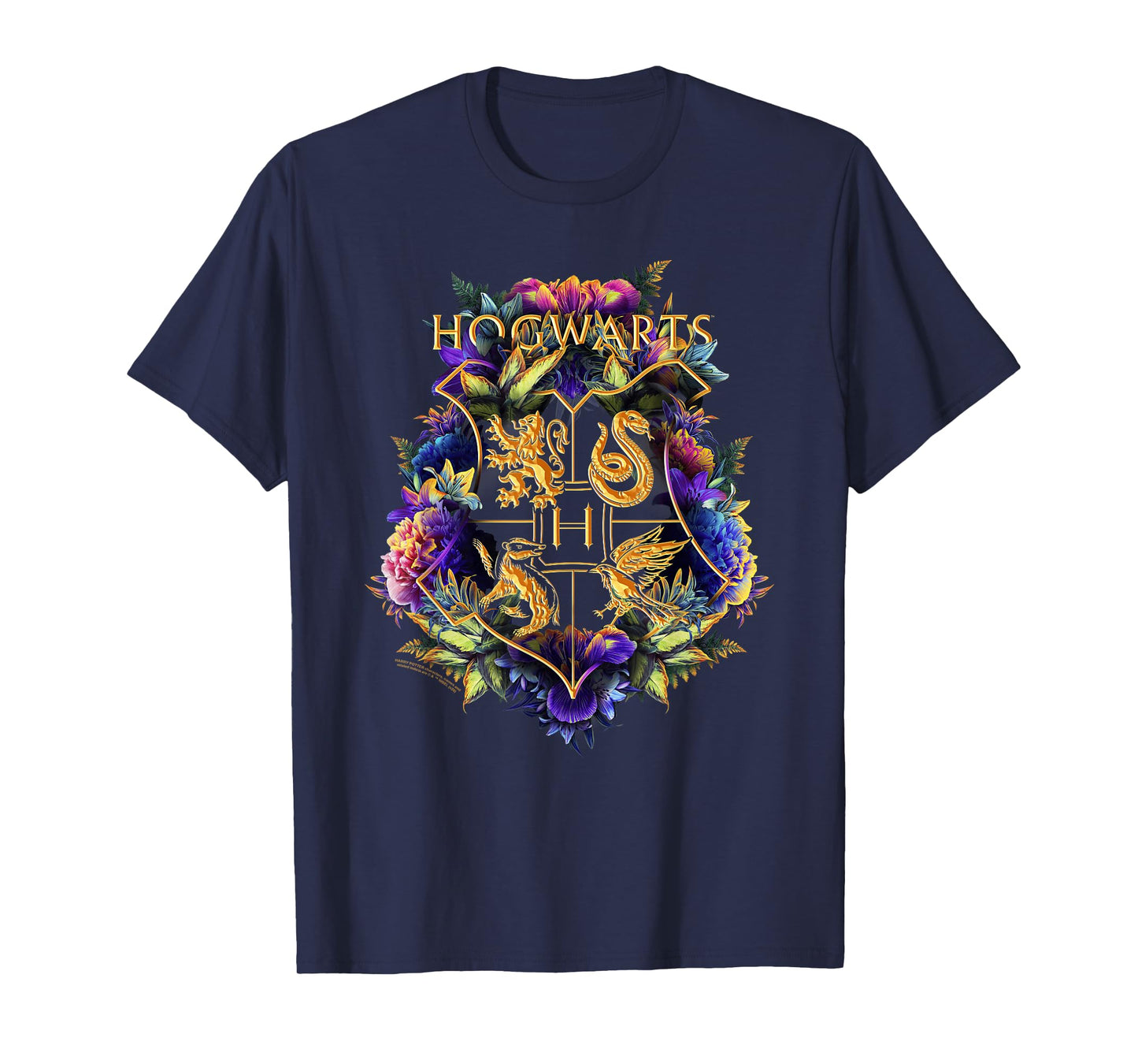 Harry Potter Hogwarts Multi-Colored Floral Crest T-Shirt