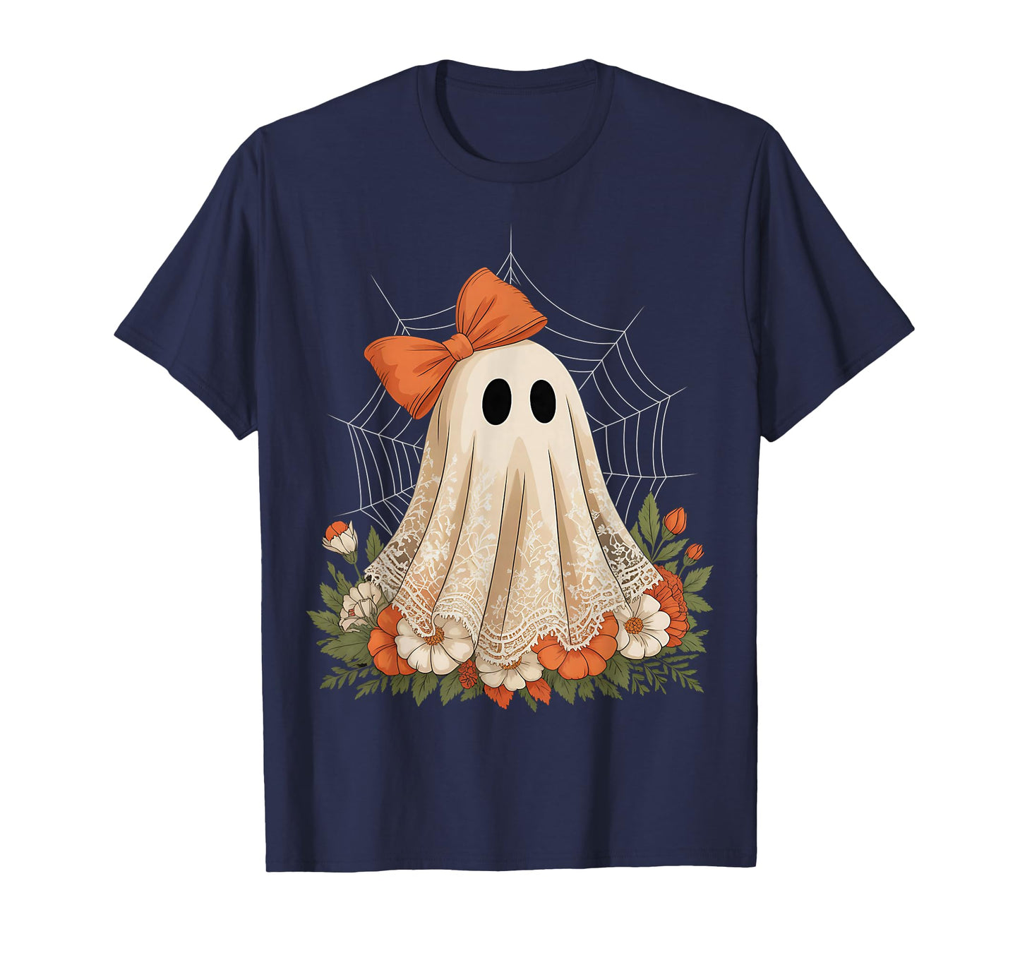 Coquette Ghost Halloween Flower Ghost Spooky Lace Ghost T-Shirt