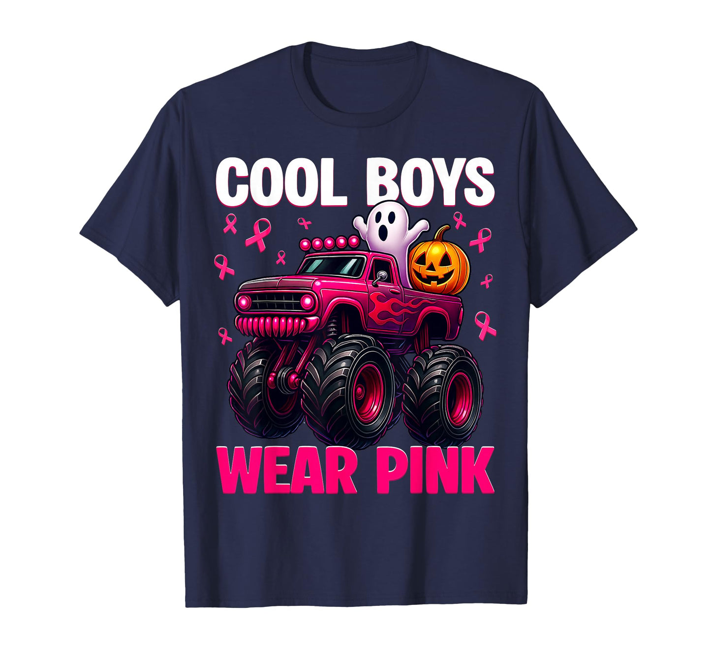 Cool Boo Wear Pink Monster Truck Breast Cancer Boys Kids T-Shirt